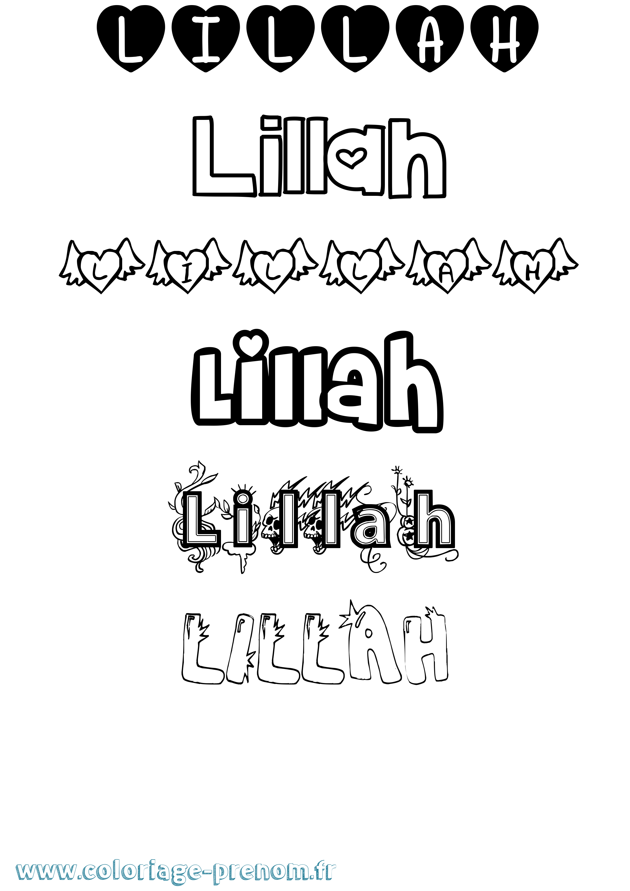 Coloriage Lillah Girly Coloriage prénom Lillah Girly