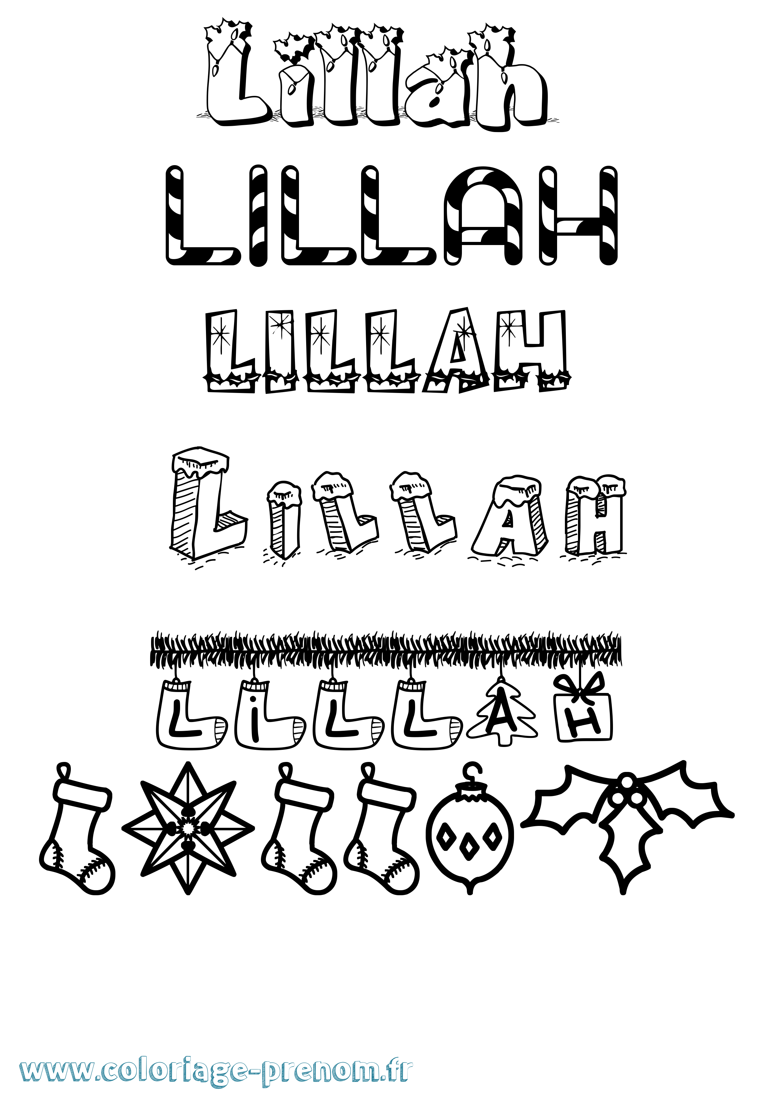 Coloriage Lillah Noël Coloriage prénom Lillah Noël