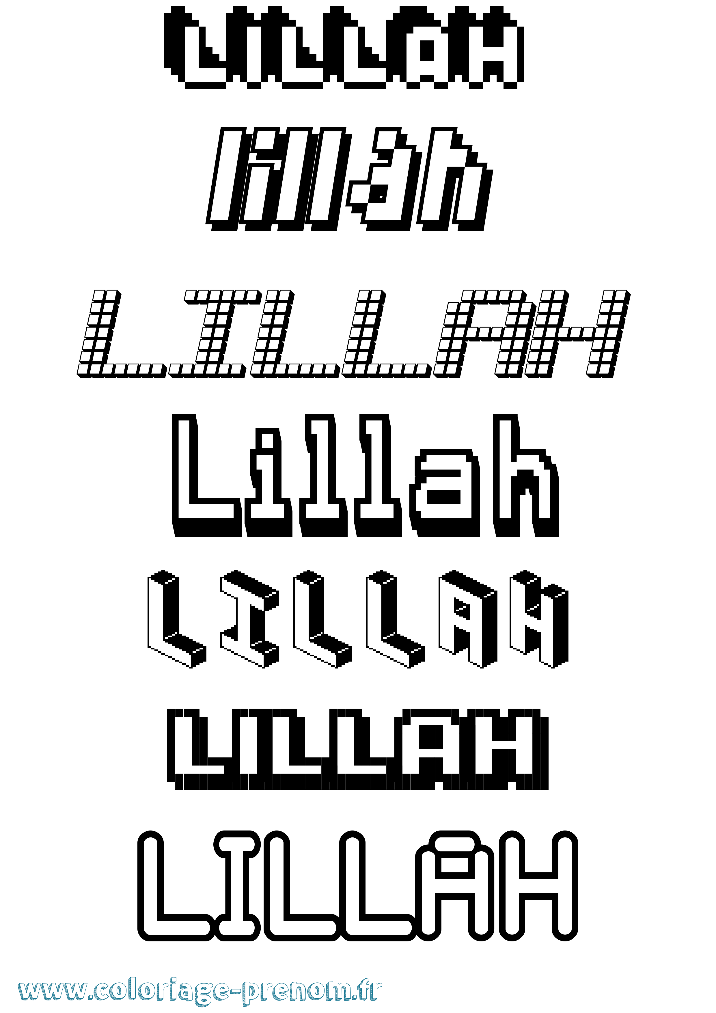 Coloriage Lillah Pixel Coloriage prénom Lillah Pixel