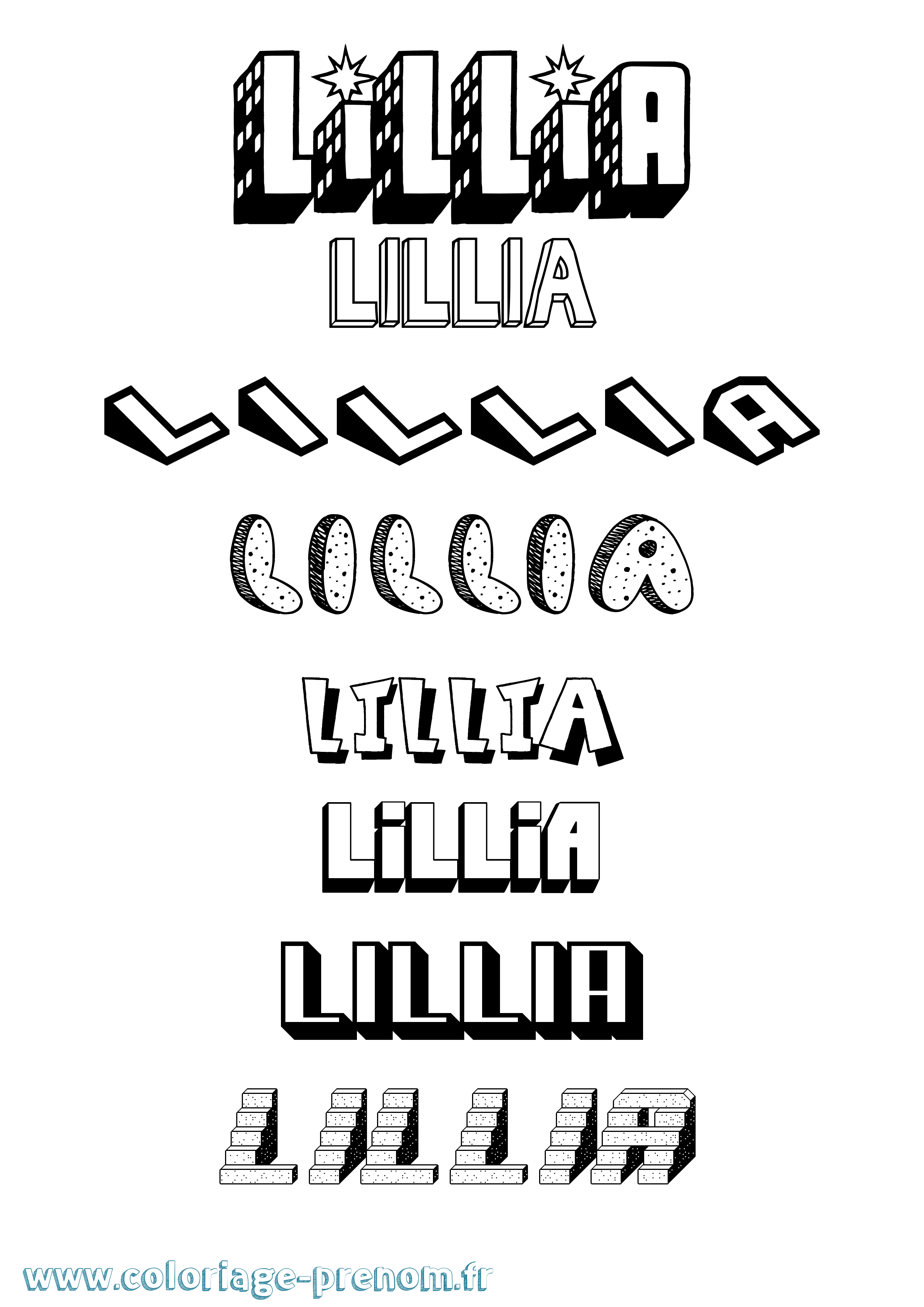 Coloriage Lillia Effet 3D Coloriage prénom Lillia Effet 3D