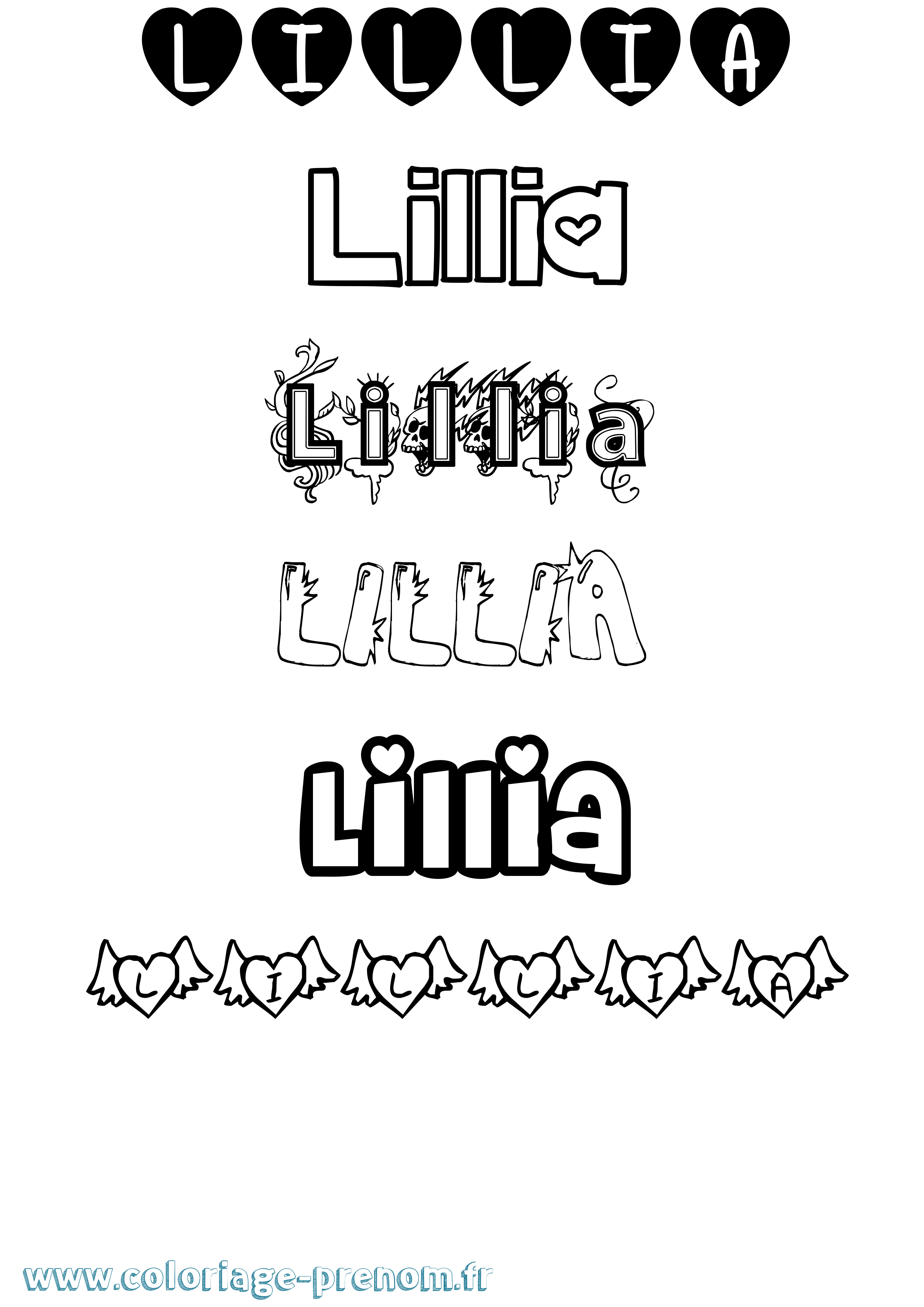 Coloriage Lillia Girly Coloriage prénom Lillia Girly