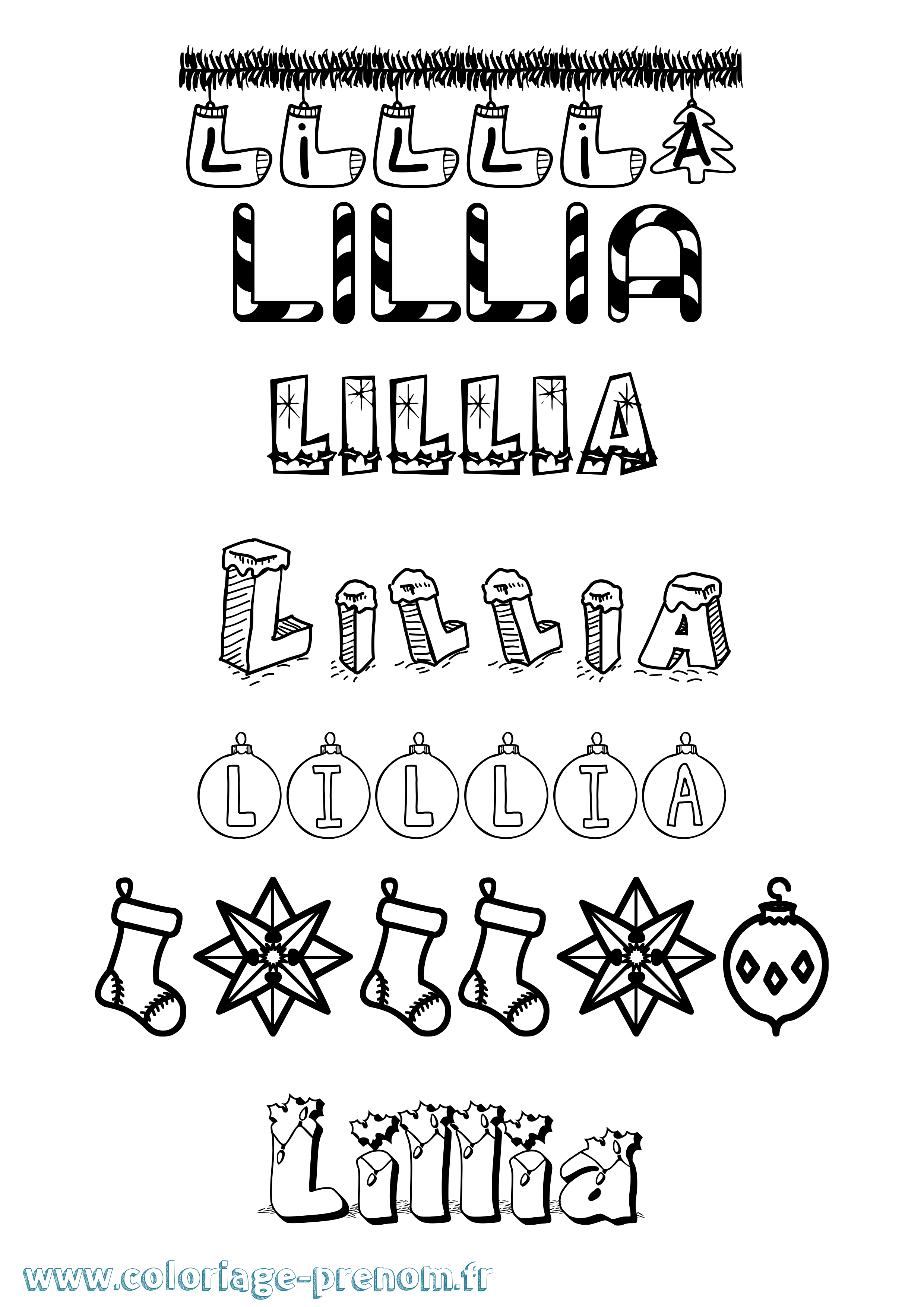 Coloriage Lillia Noël Coloriage prénom Lillia Noël