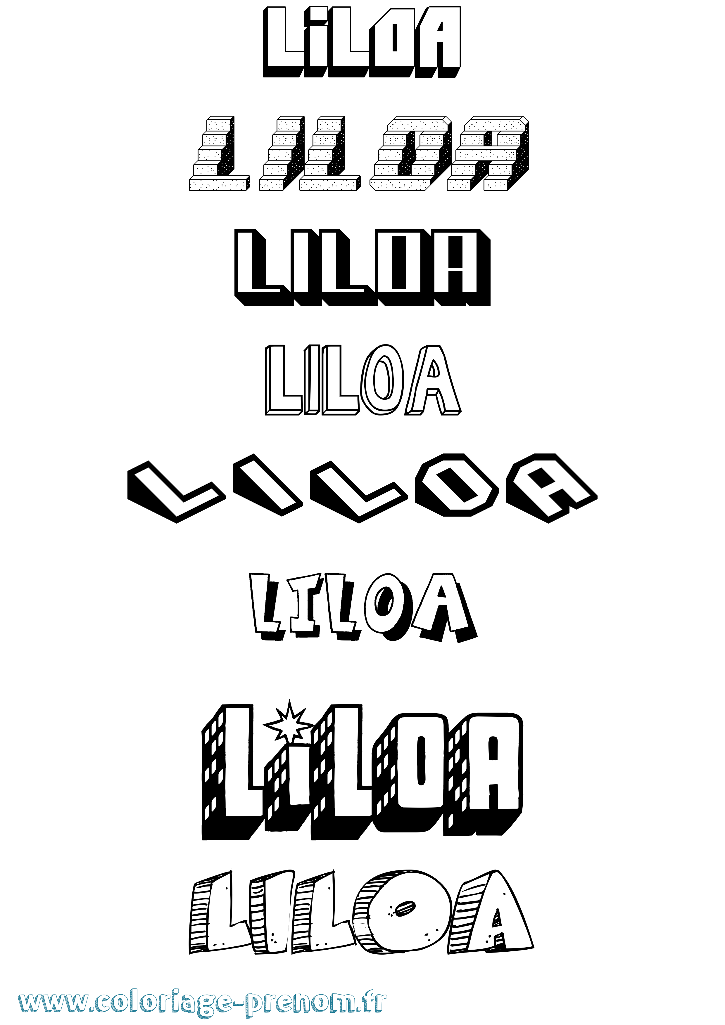 Coloriage Liloa Effet 3D Coloriage prénom Liloa Effet 3D