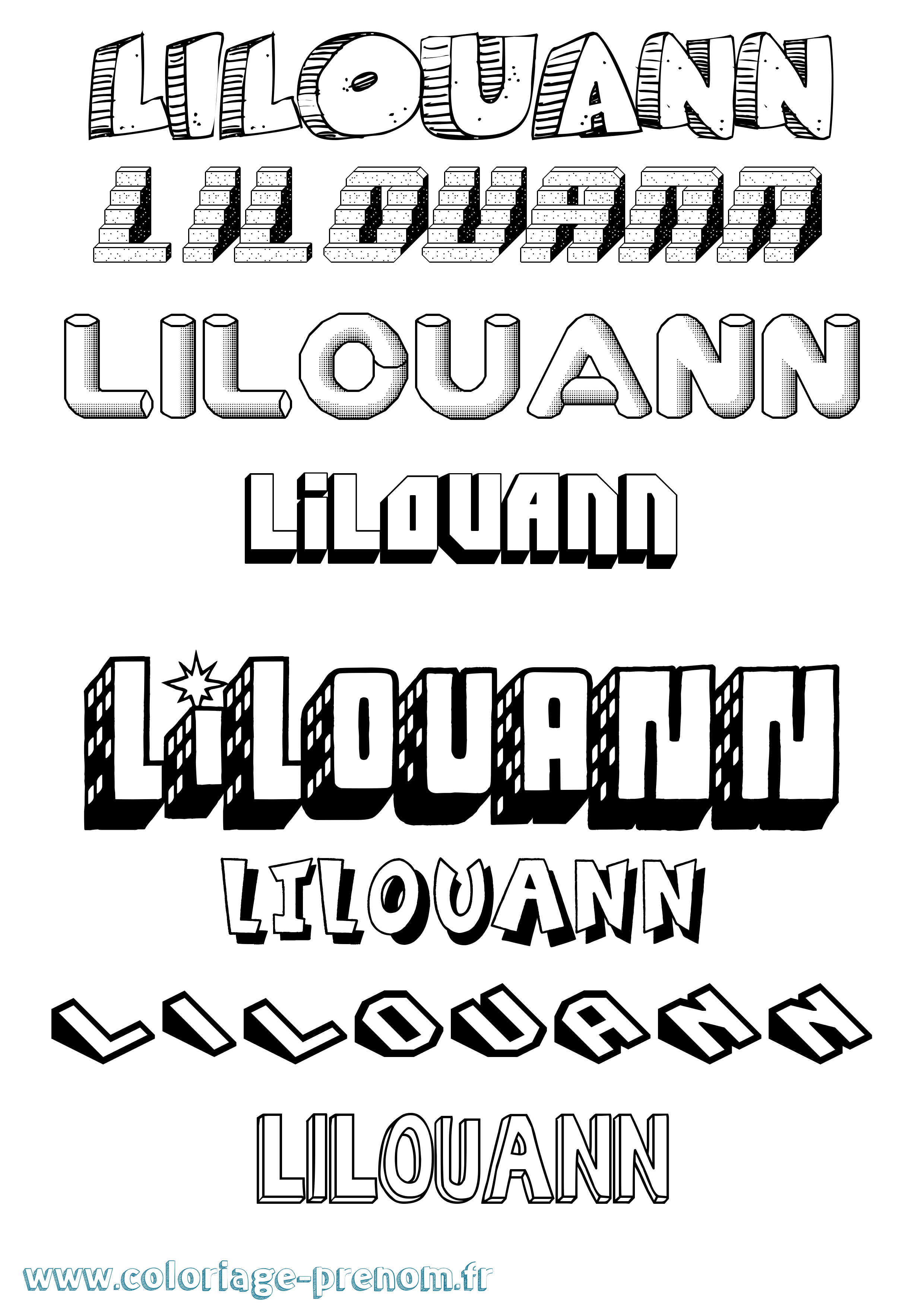 Coloriage Lilouann Effet 3D Coloriage prénom Lilouann Effet 3D