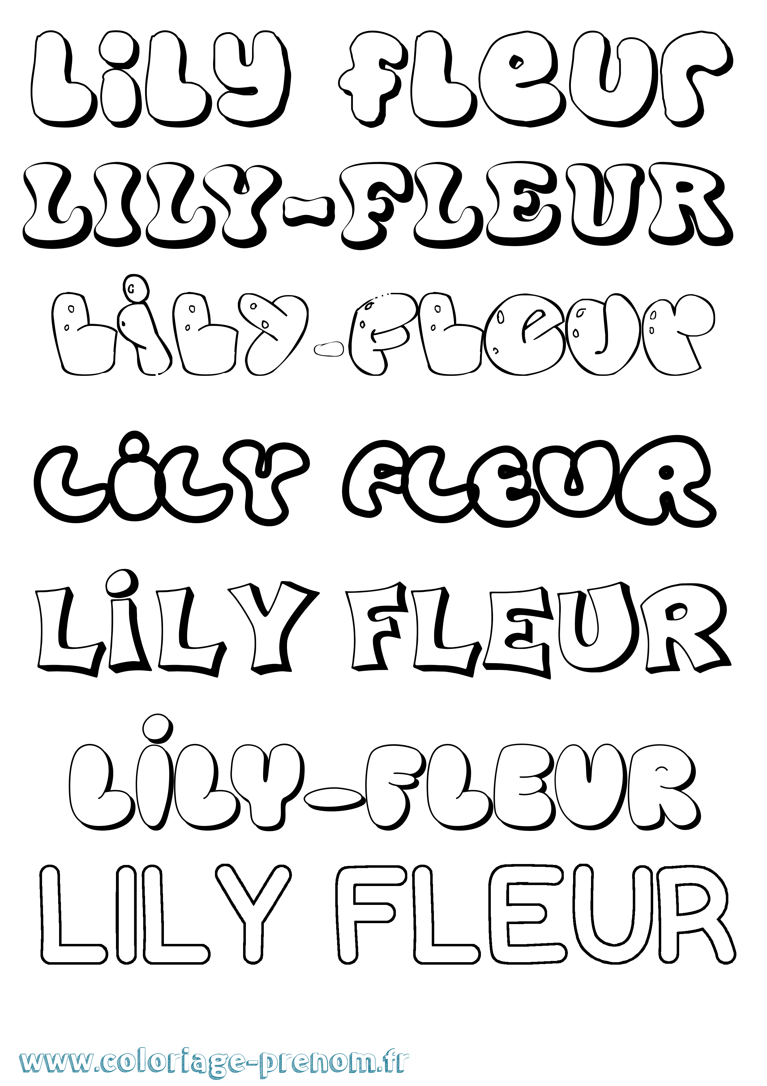Coloriage Lily-Fleur Bubble Coloriage prénom Lily-Fleur Bubble