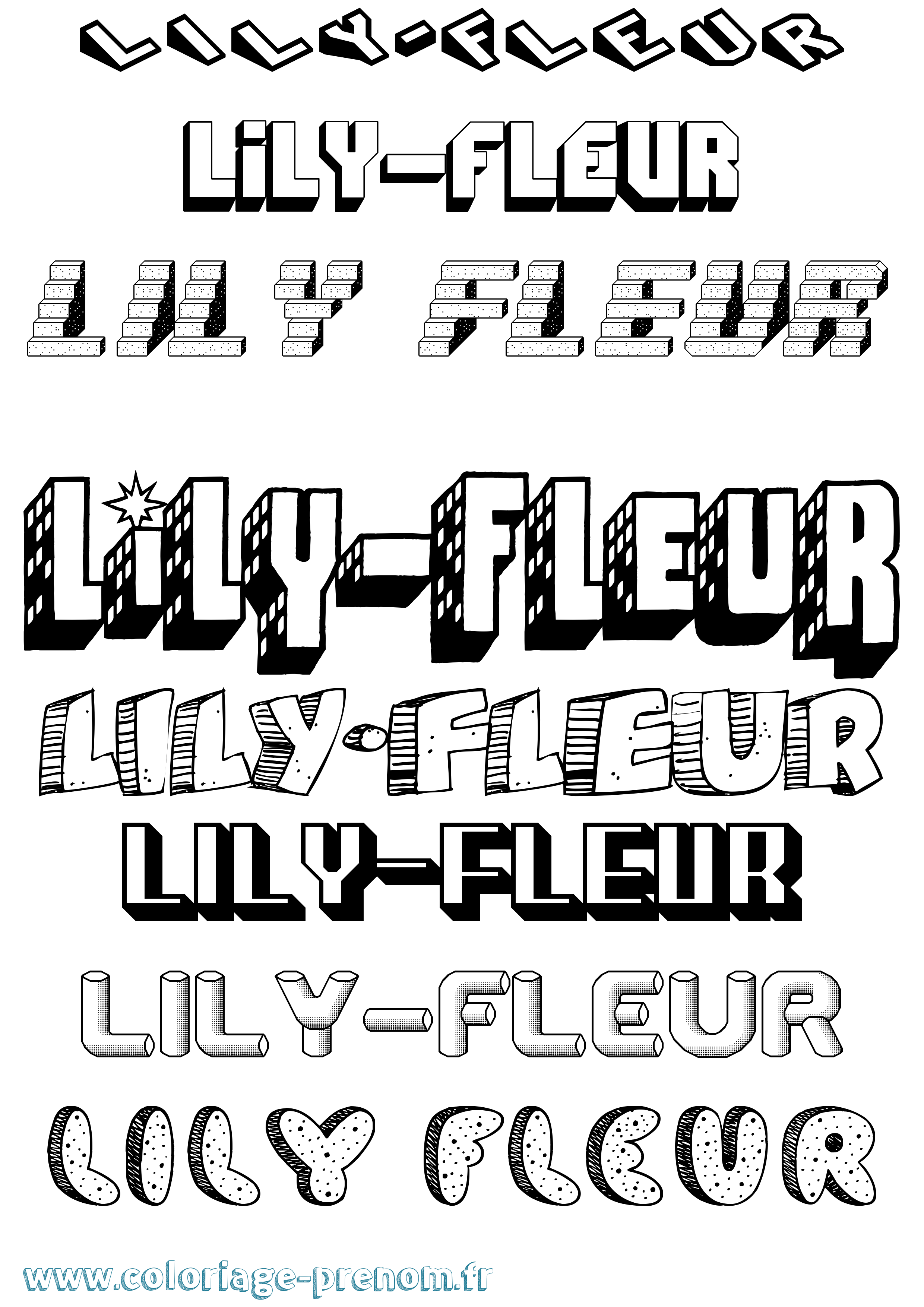 Coloriage Lily-Fleur Effet 3D Coloriage prénom Lily-Fleur Effet 3D