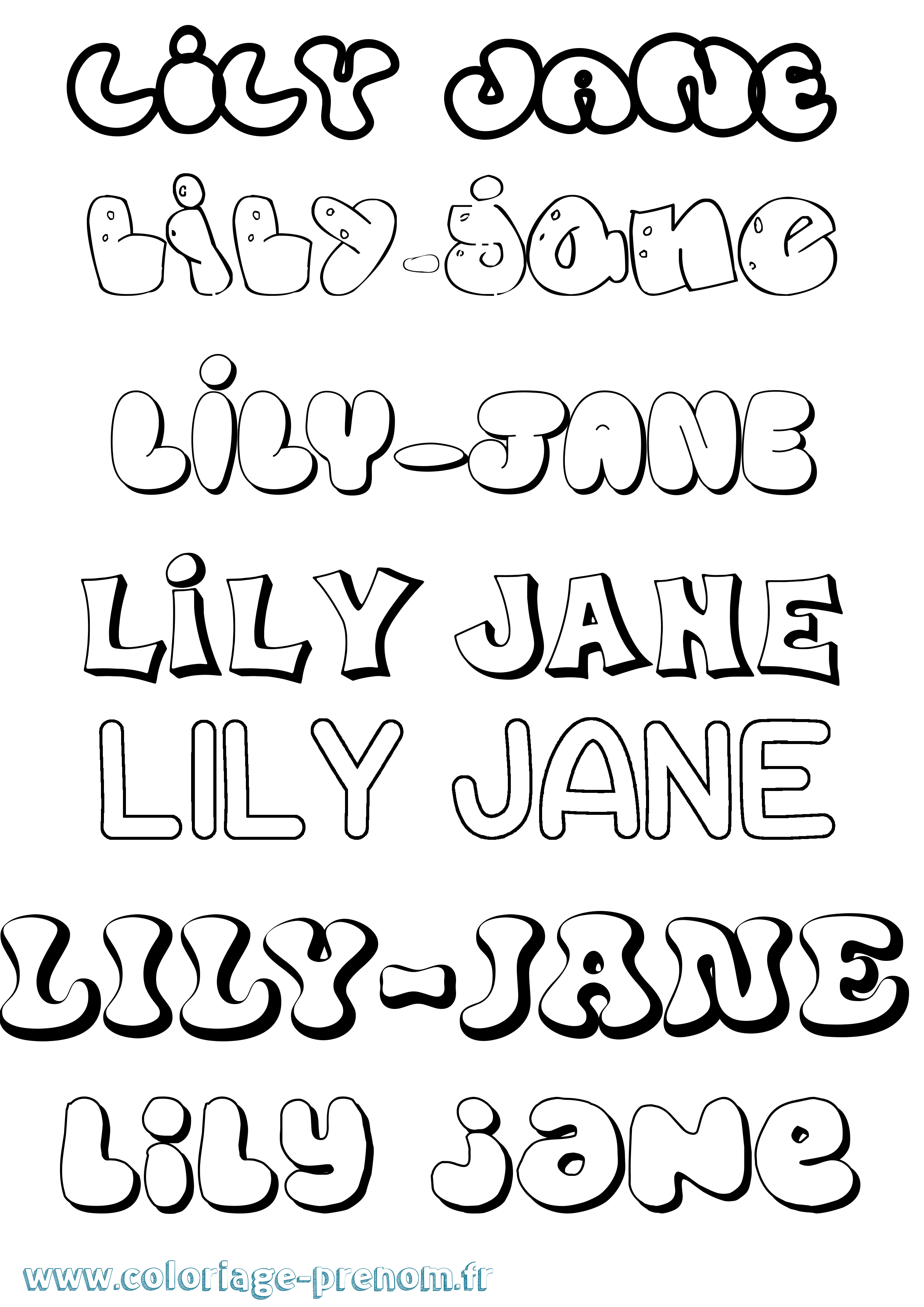 Coloriage Lily-Jane Bubble Coloriage prénom Lily-Jane Bubble