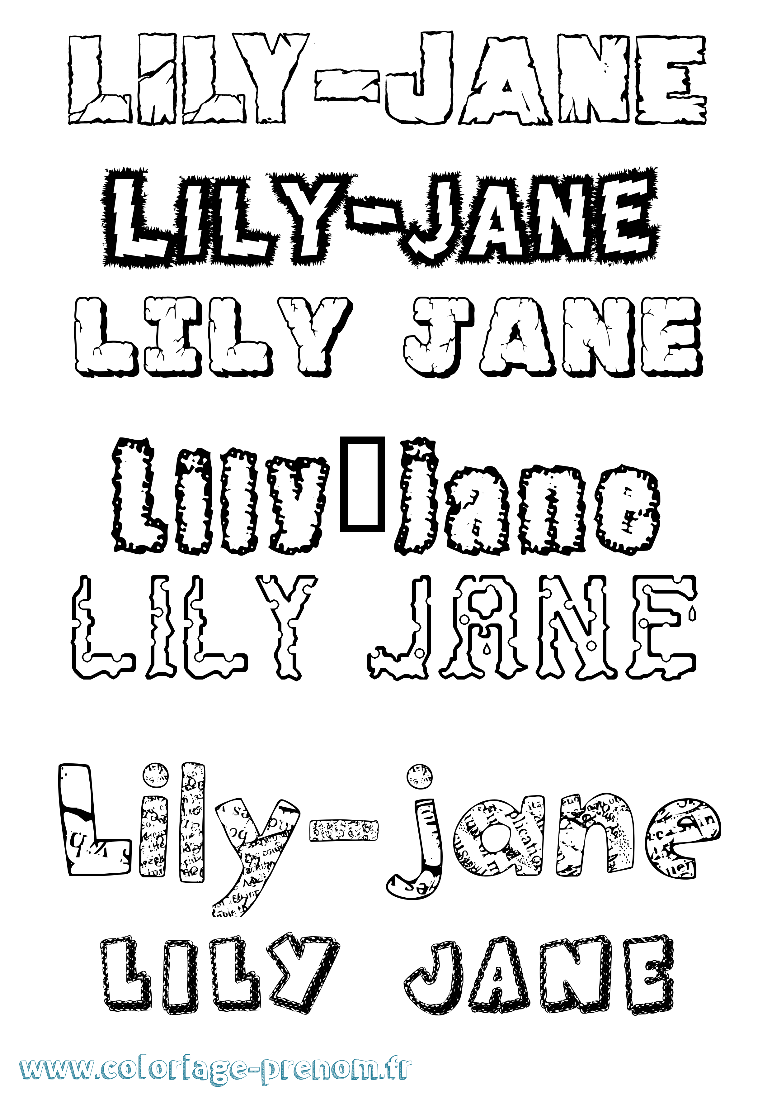 Coloriage Lily-Jane Destructuré Coloriage prénom Lily-Jane Destructuré