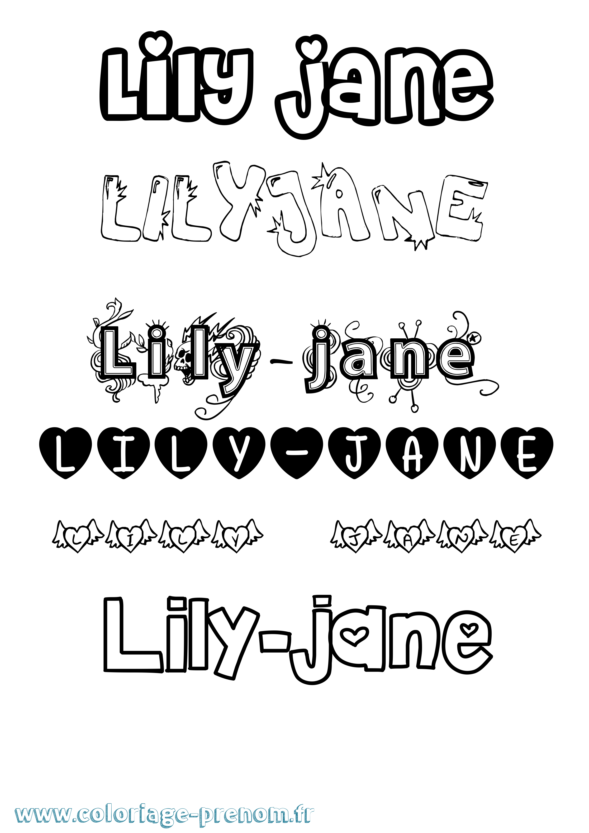 Coloriage Lily-Jane Girly Coloriage prénom Lily-Jane Girly