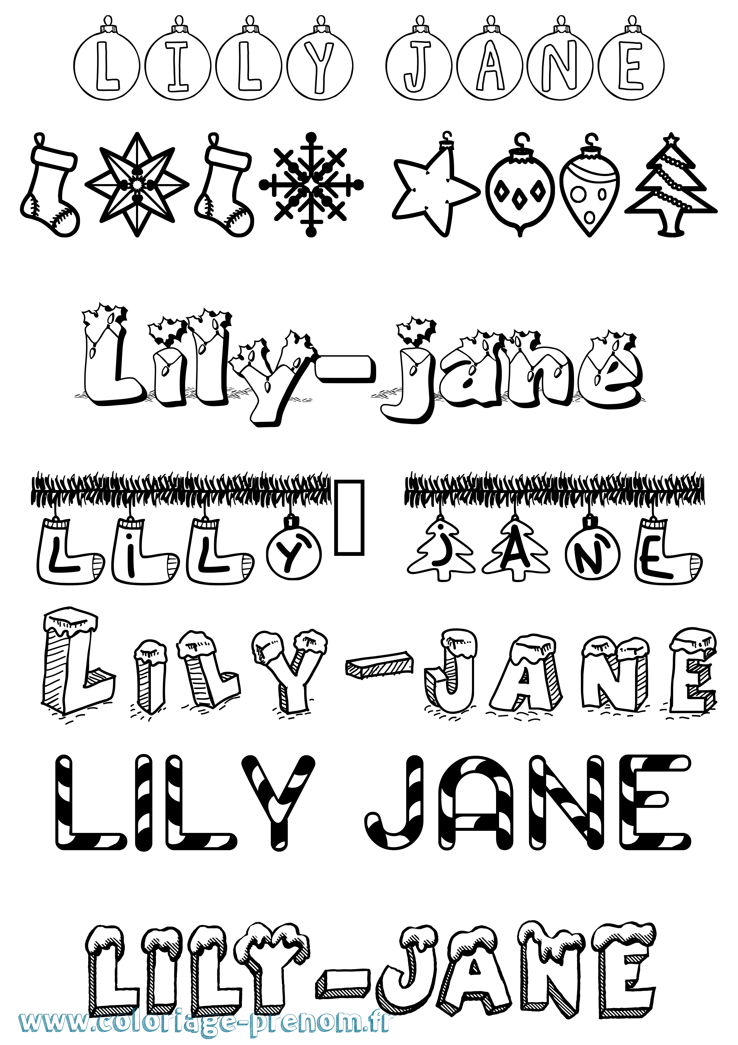 Coloriage Lily-Jane Noël Coloriage prénom Lily-Jane Noël