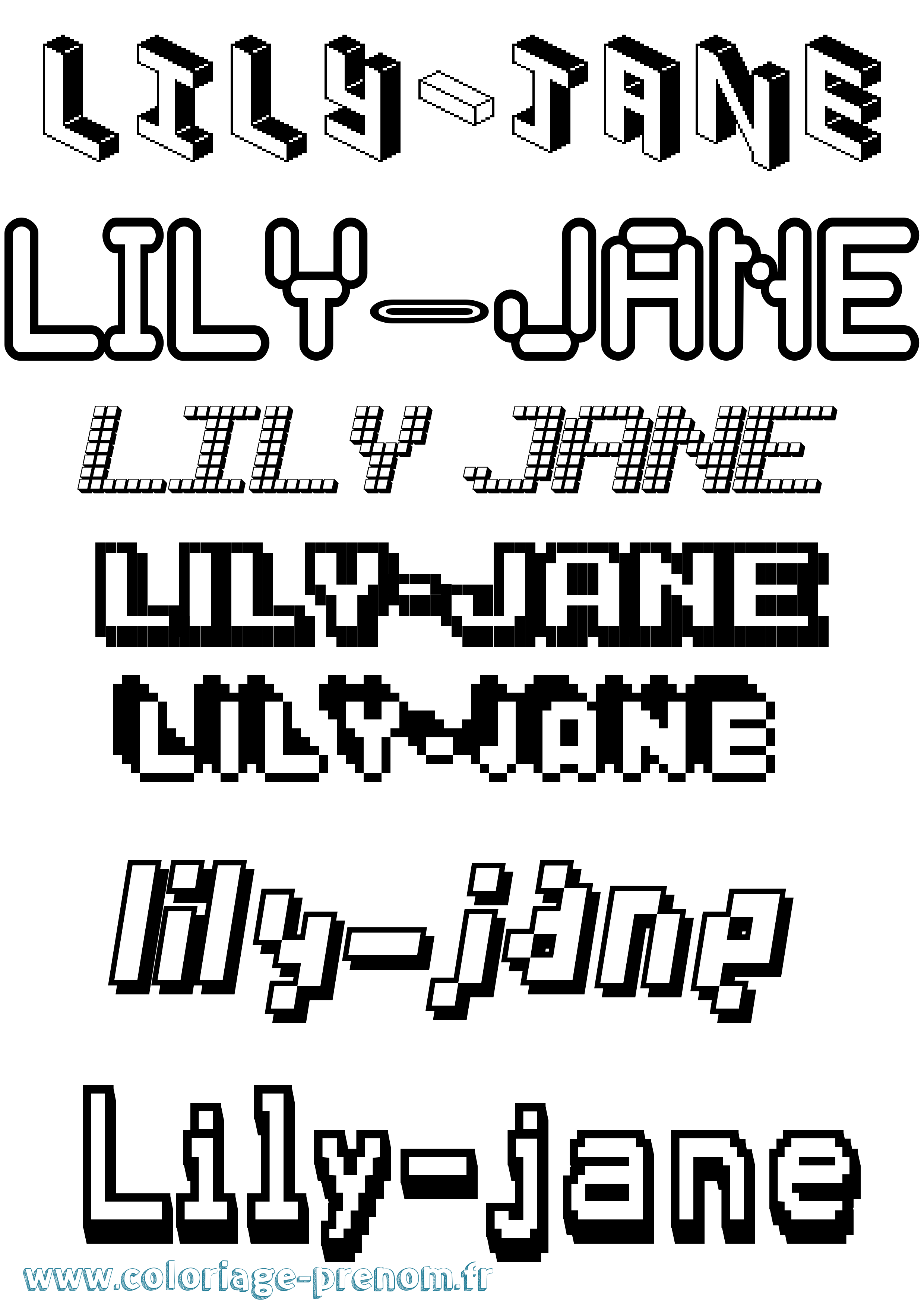 Coloriage Lily-Jane Pixel Coloriage prénom Lily-Jane Pixel