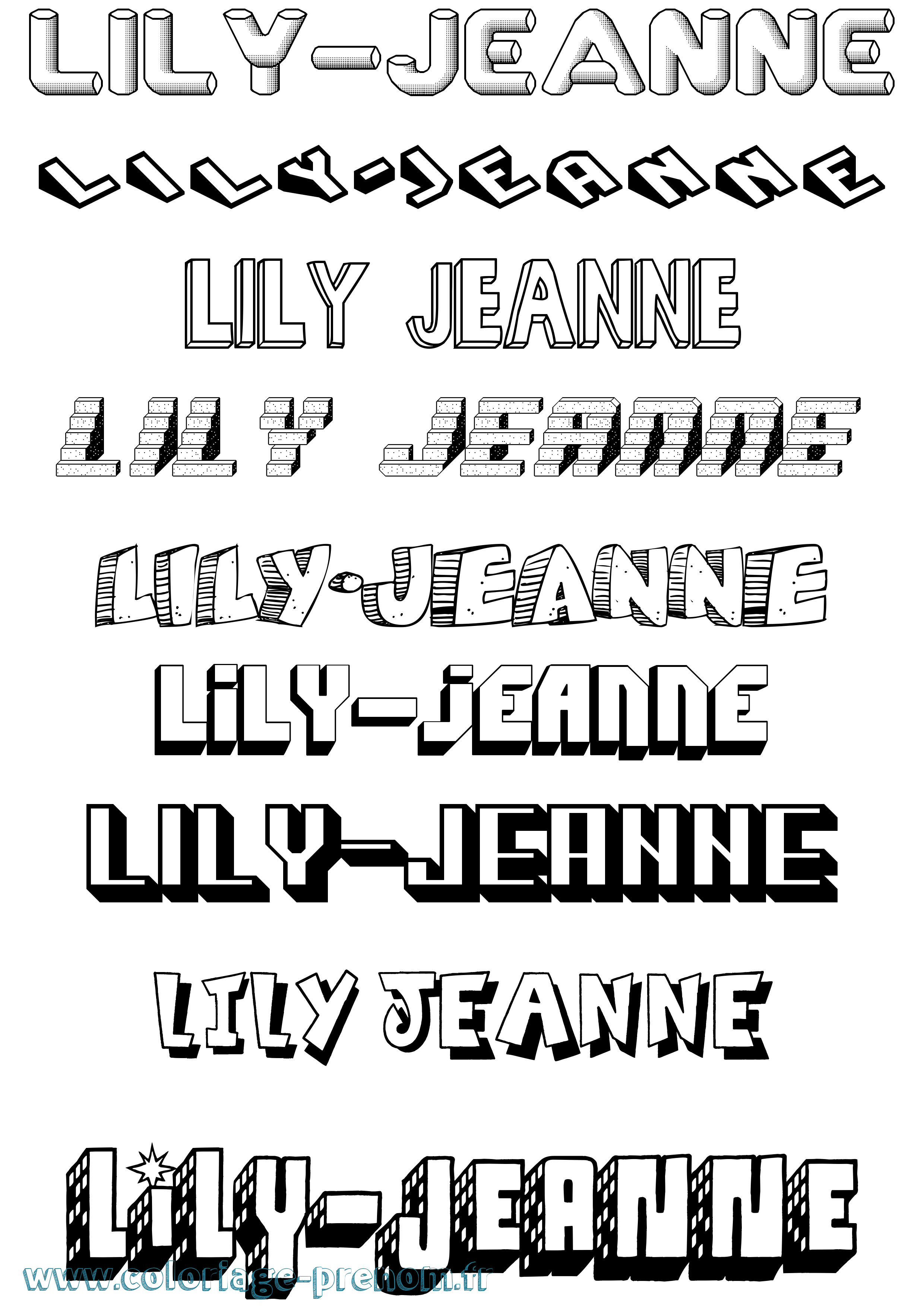 Coloriage Lily-Jeanne Effet 3D Coloriage prénom Lily-Jeanne Effet 3D