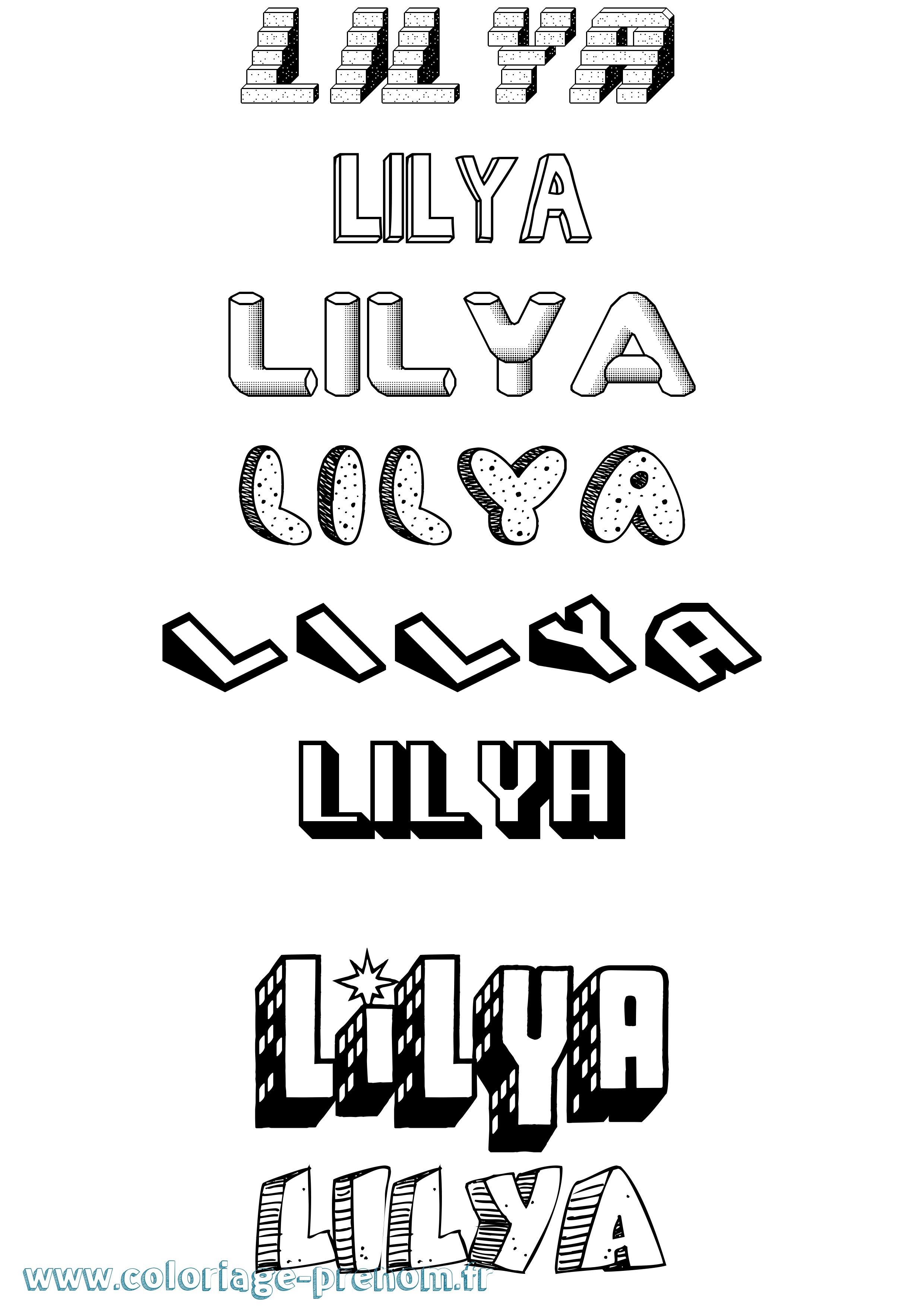 Coloriage Lilya Effet 3D Coloriage prénom Lilya Effet 3D