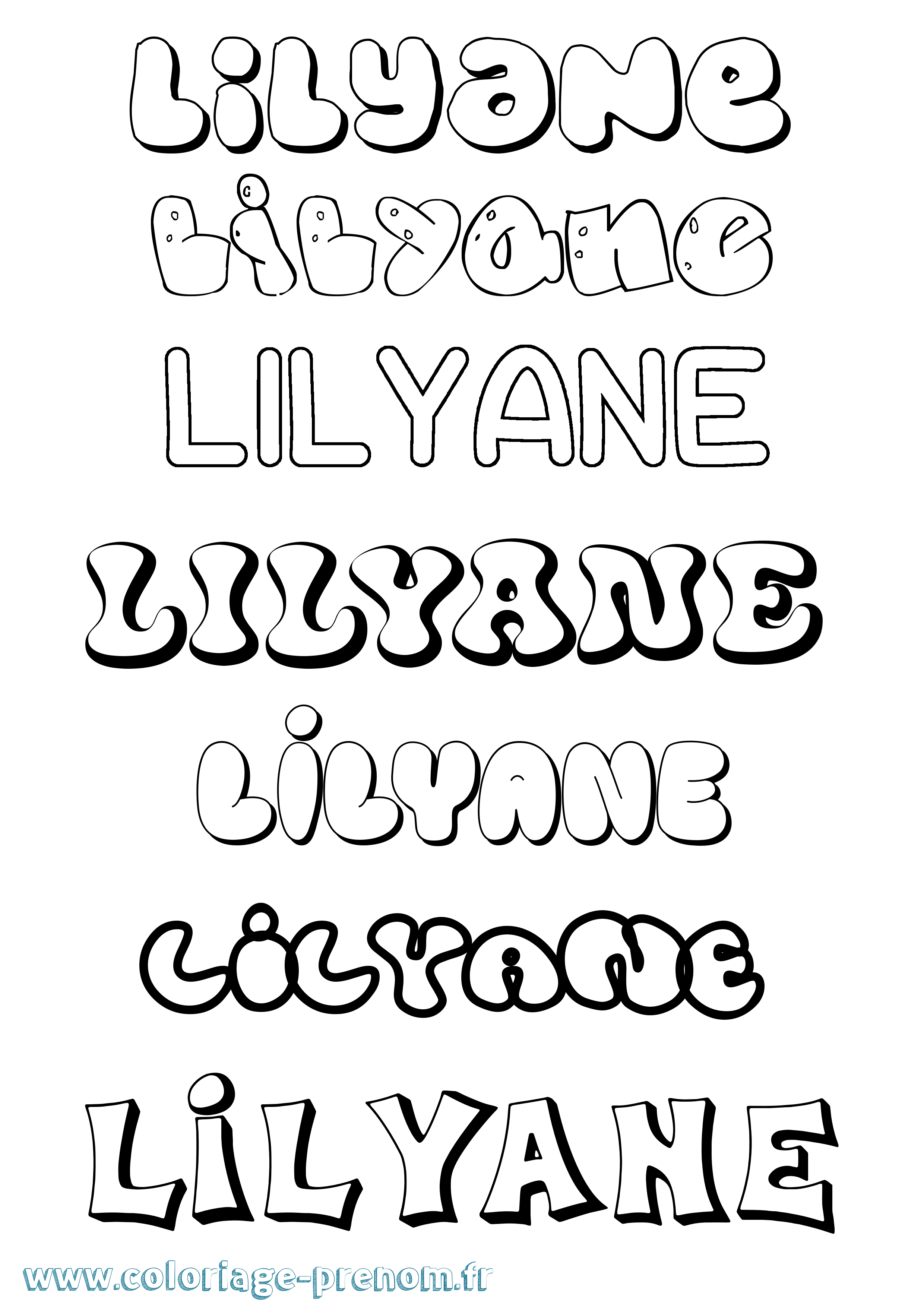 Coloriage Lilyane Bubble Coloriage prénom Lilyane Bubble