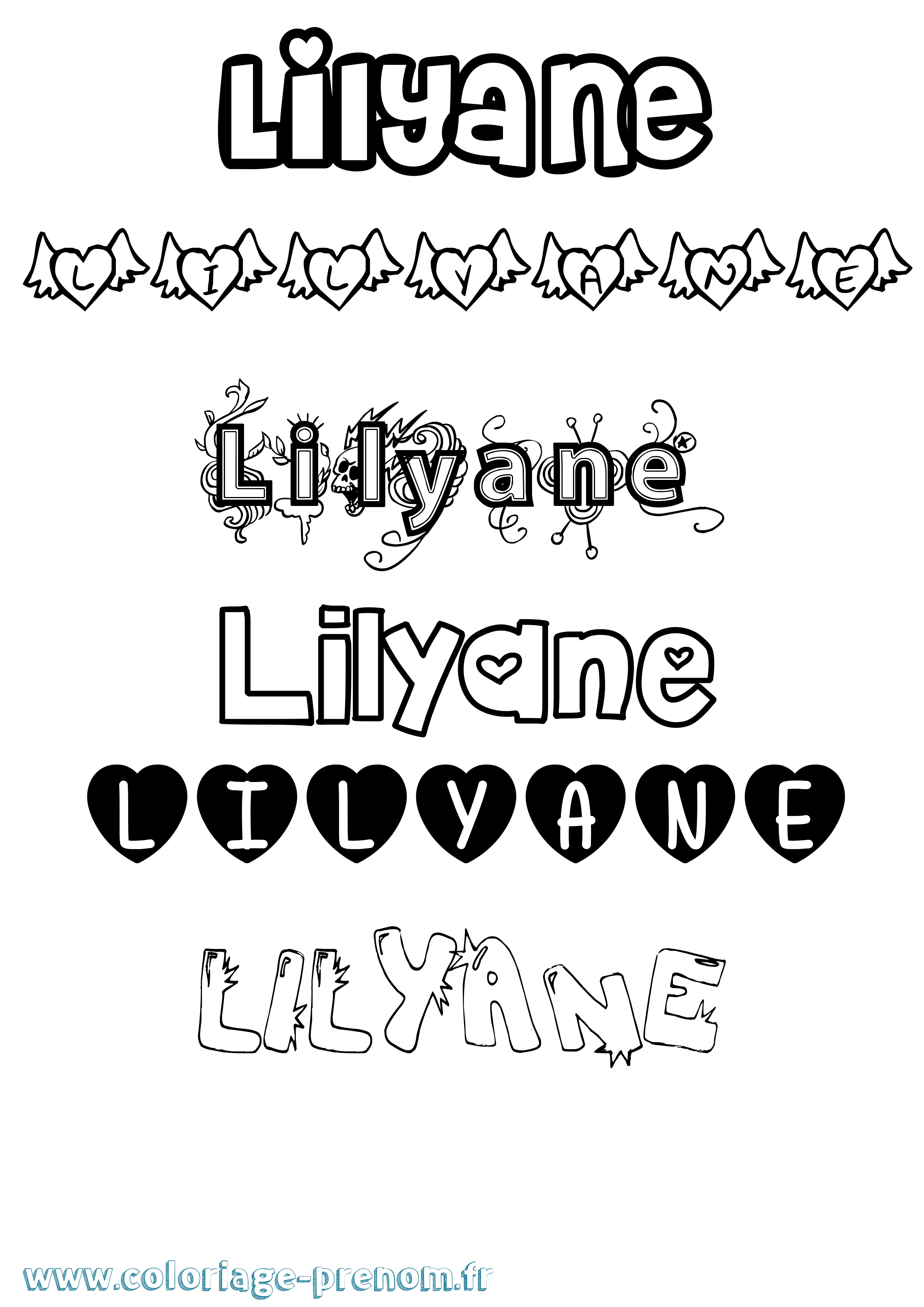 Coloriage Lilyane Girly Coloriage prénom Lilyane Girly