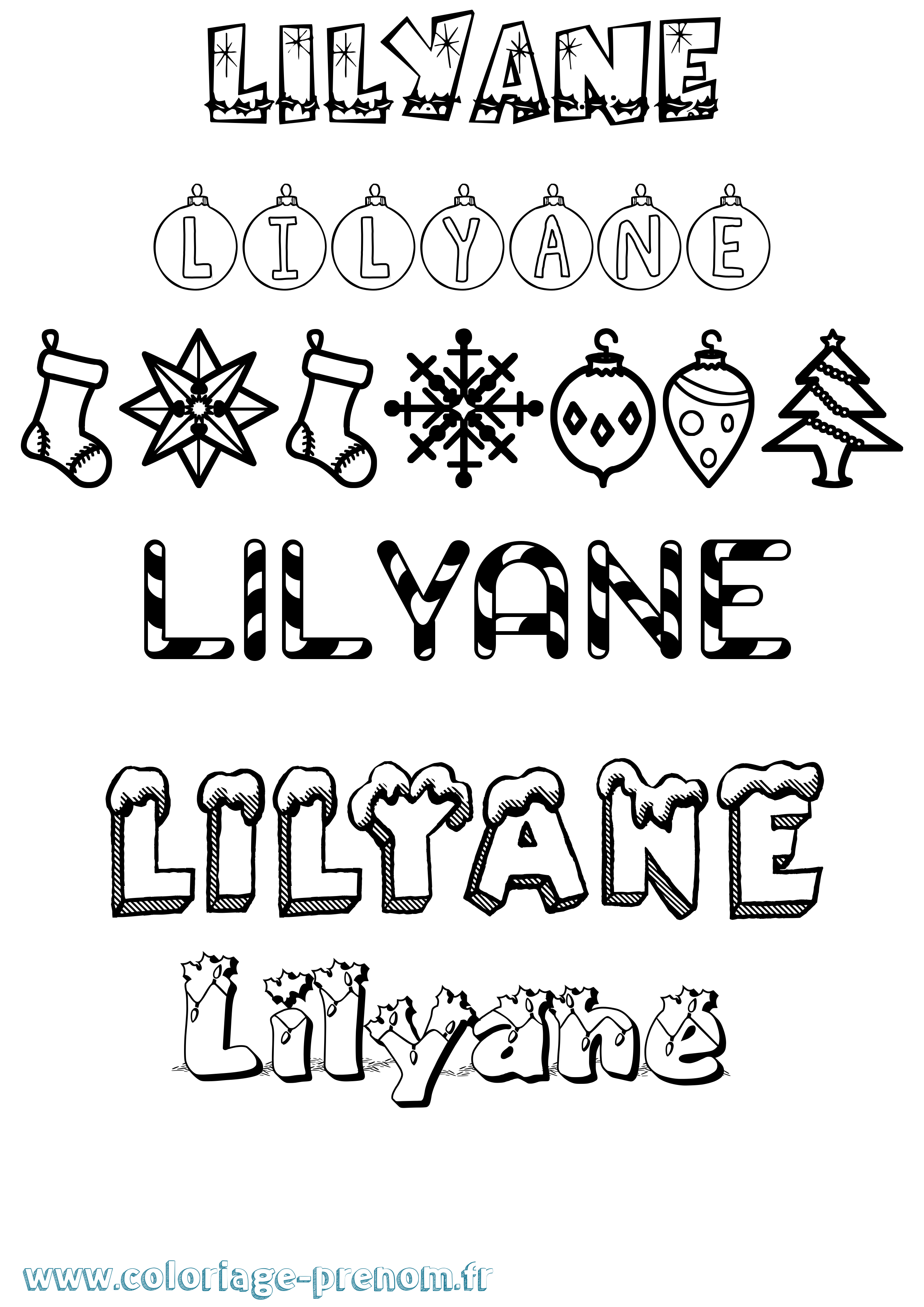Coloriage Lilyane Noël Coloriage prénom Lilyane Noël
