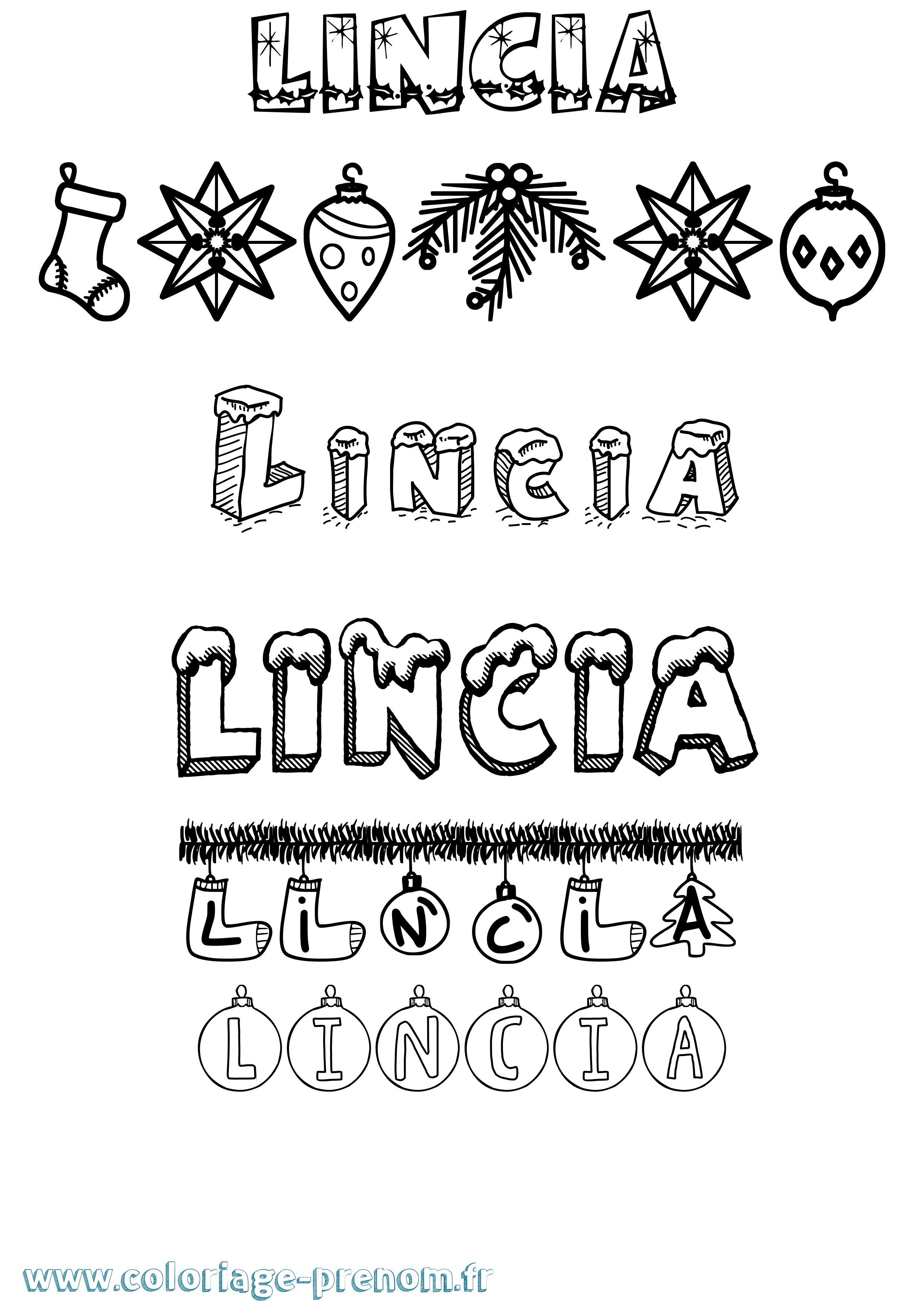 Coloriage Lincia Noël Coloriage prénom Lincia Noël