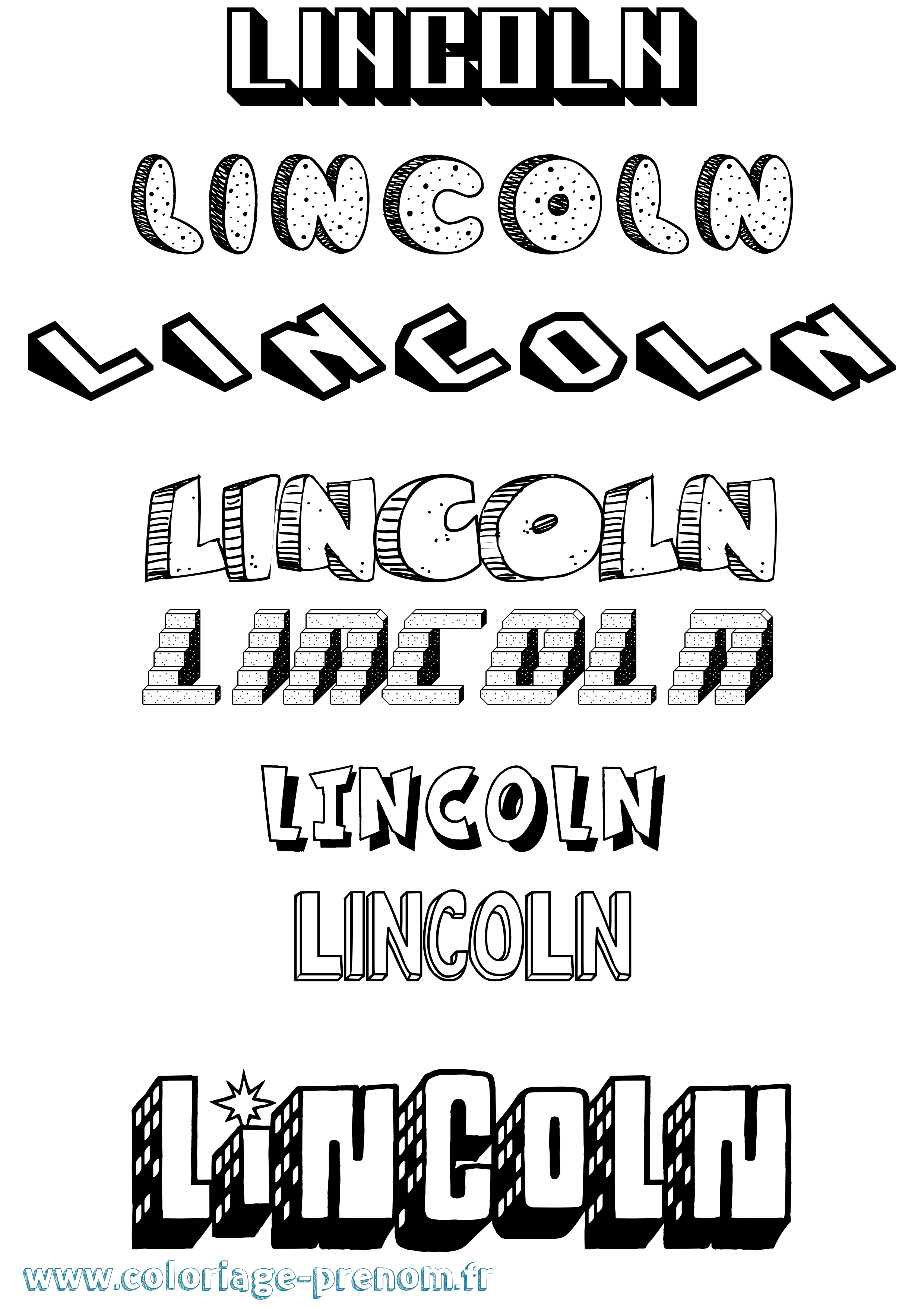 Coloriage Lincoln Effet 3D Coloriage prénom Lincoln Effet 3D