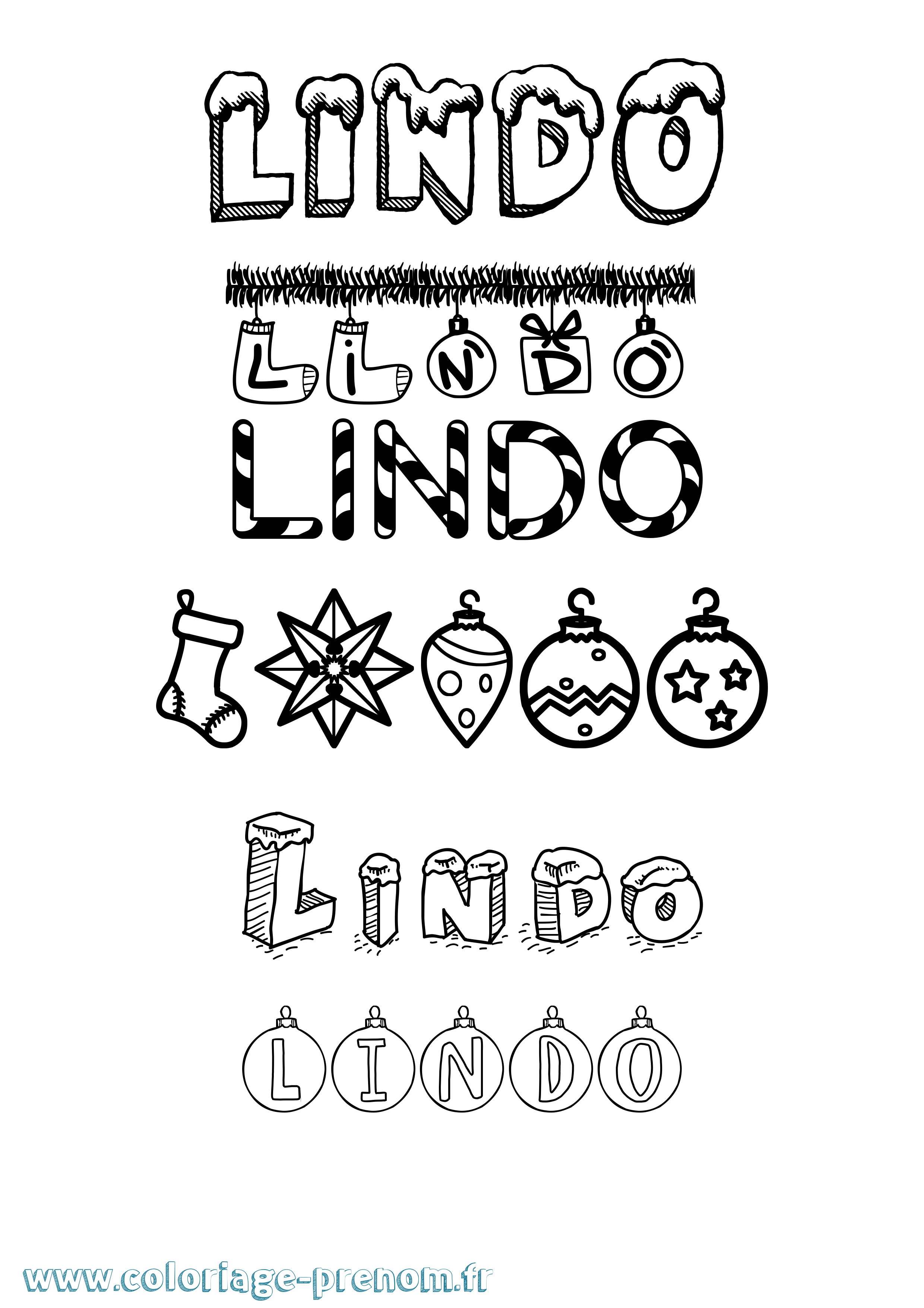 Coloriage Lindo Noël Coloriage prénom Lindo Noël