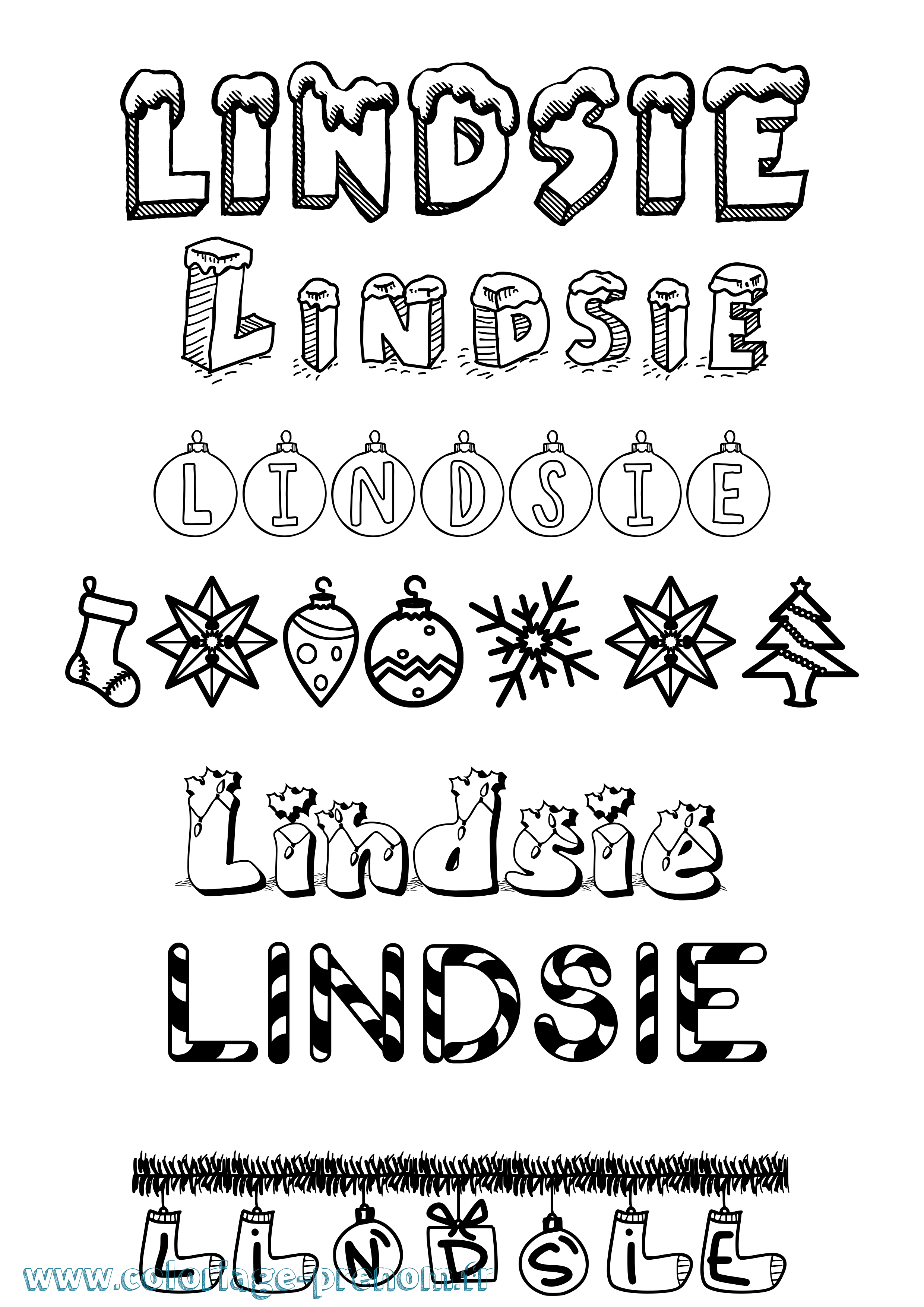 Coloriage Lindsie Noël Coloriage prénom Lindsie Noël