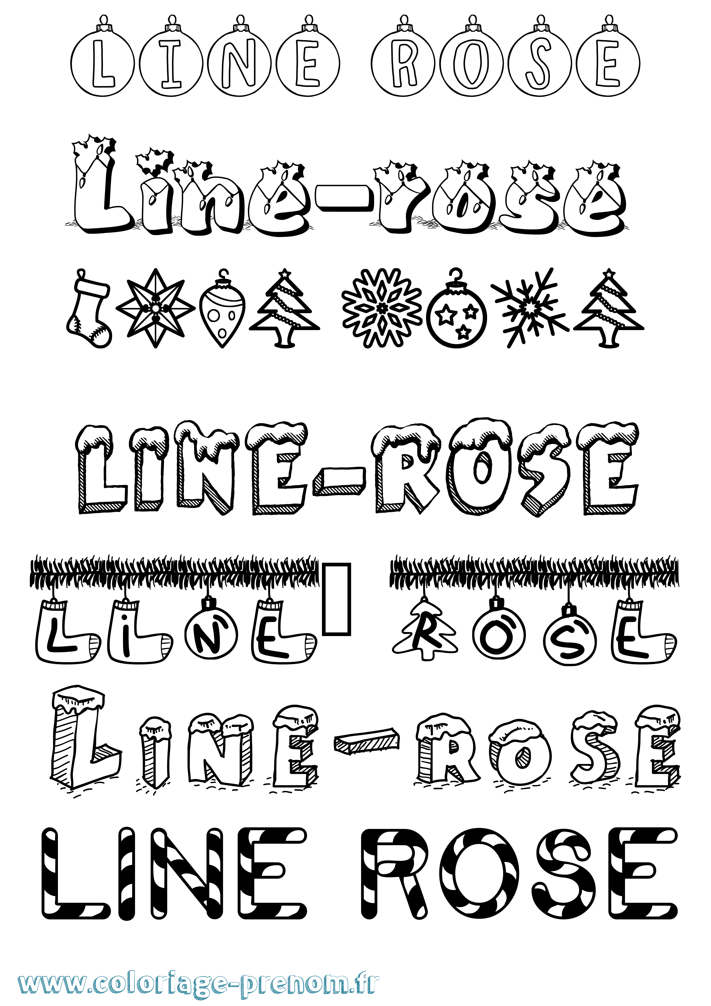 Coloriage Line-Rose Noël Coloriage prénom Line-Rose Noël