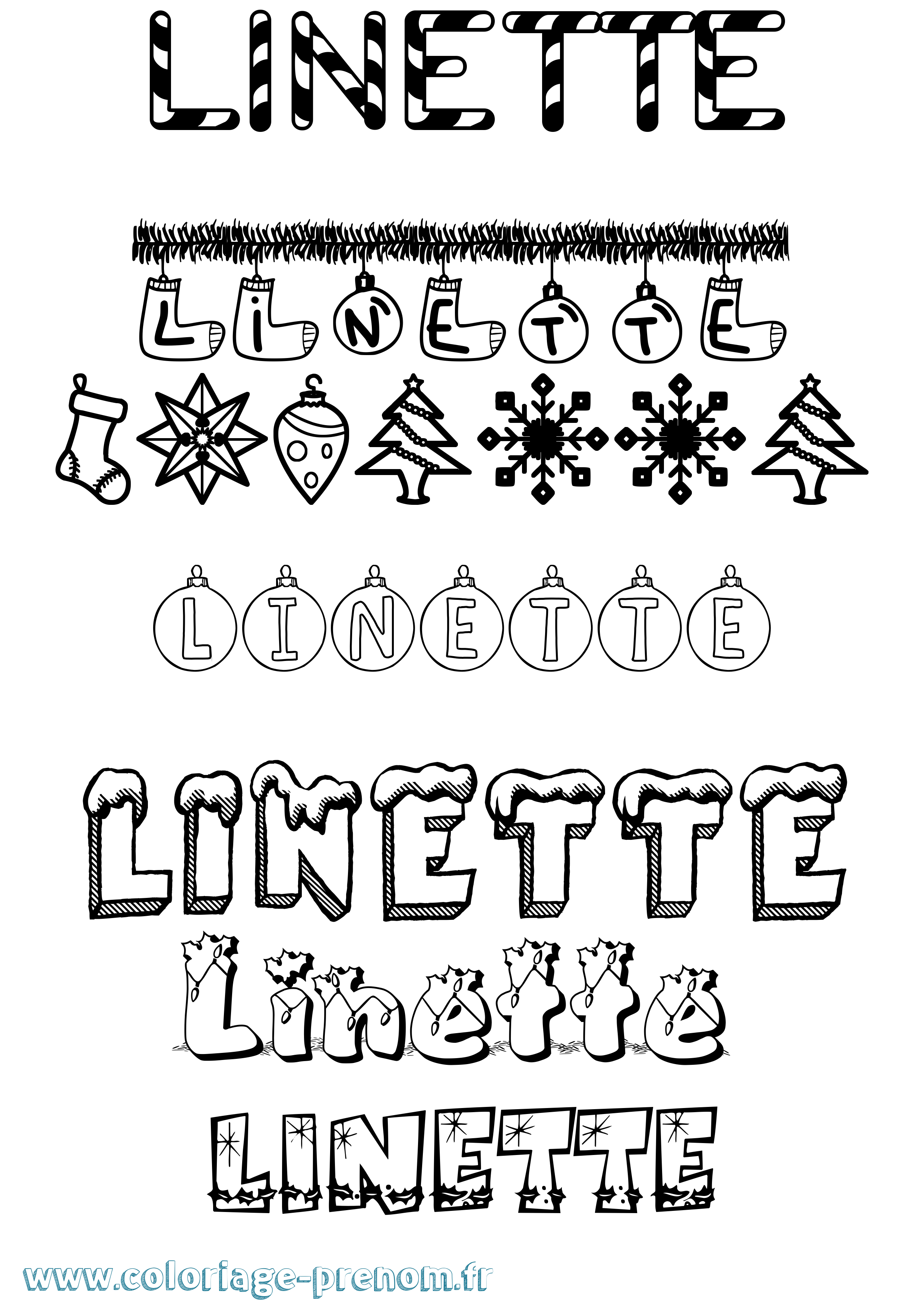 Coloriage Linette Noël Coloriage prénom Linette Noël
