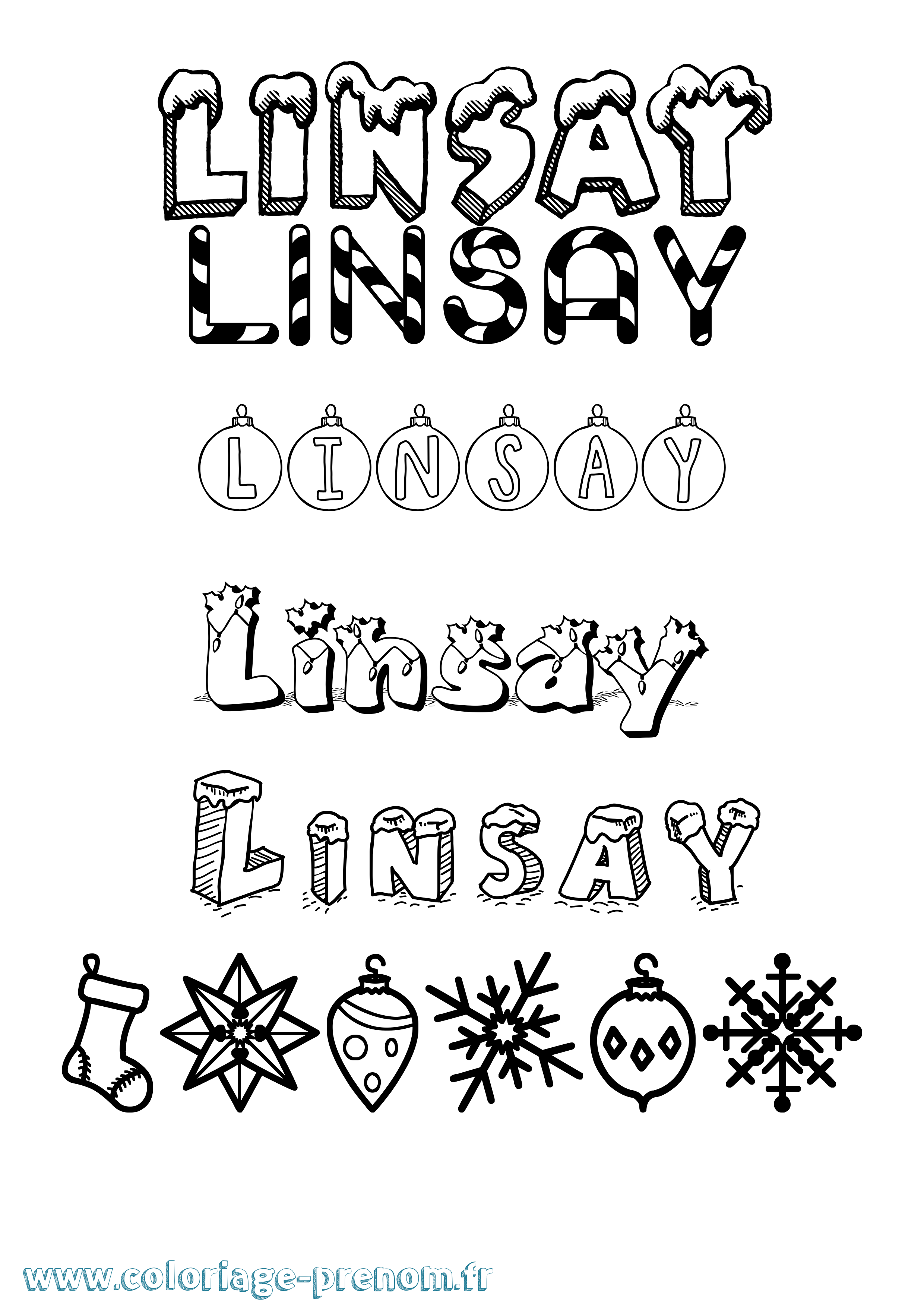 Coloriage Linsay Noël Coloriage prénom Linsay Noël