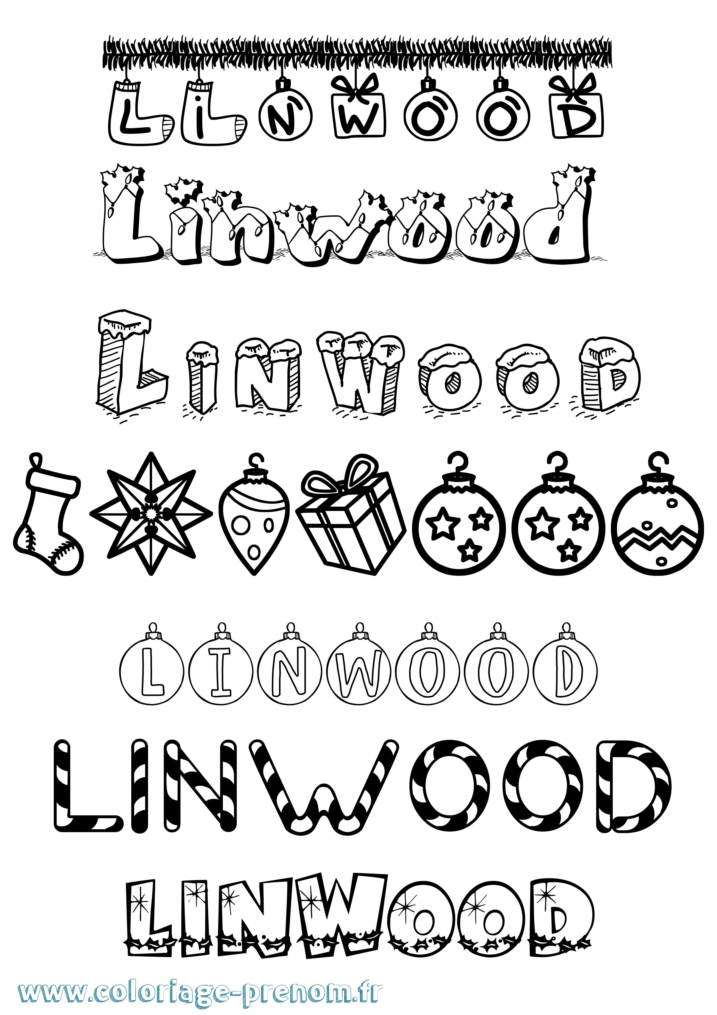 Coloriage Linwood Noël Coloriage prénom Linwood Noël