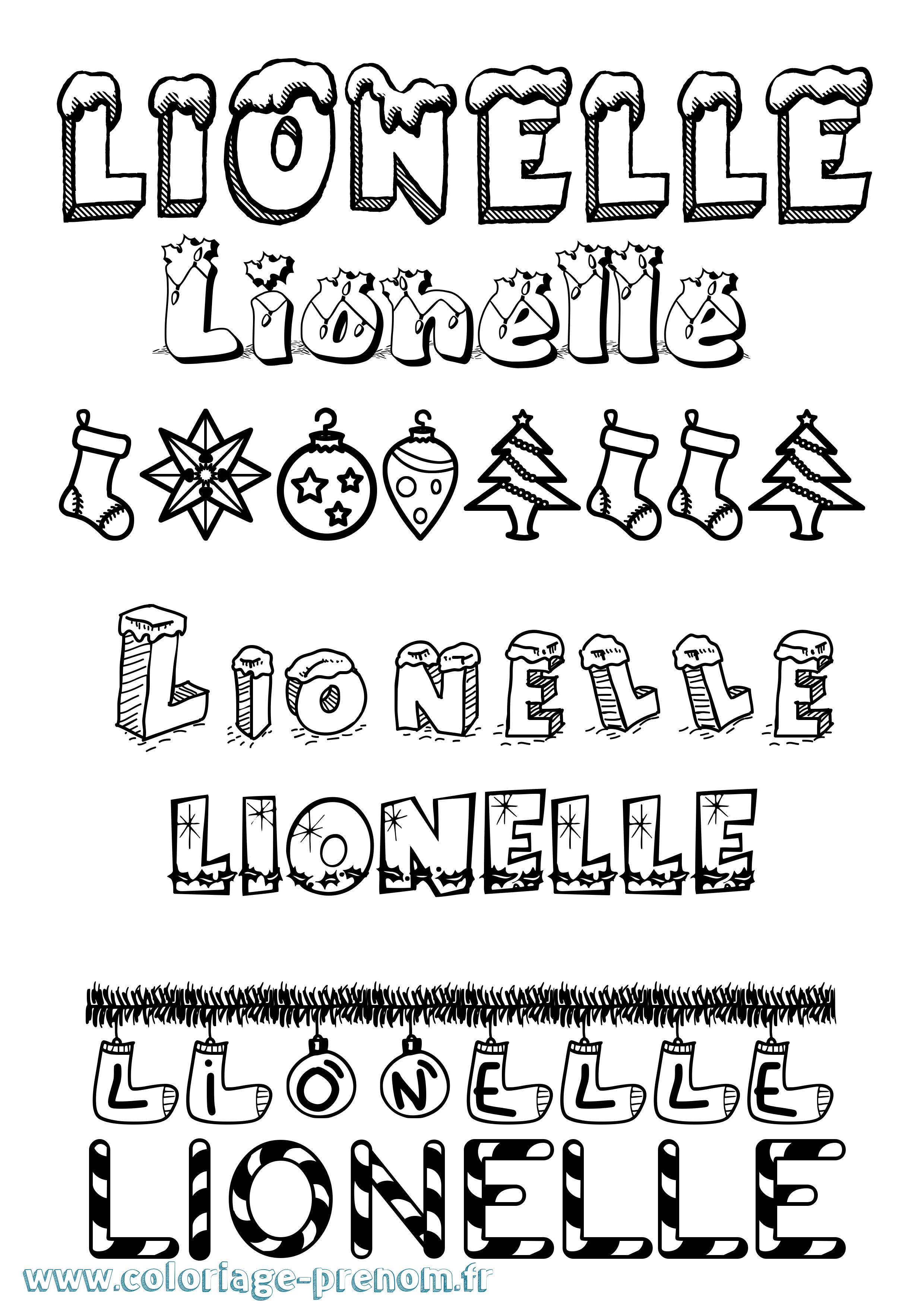 Coloriage Lionelle Noël Coloriage prénom Lionelle Noël