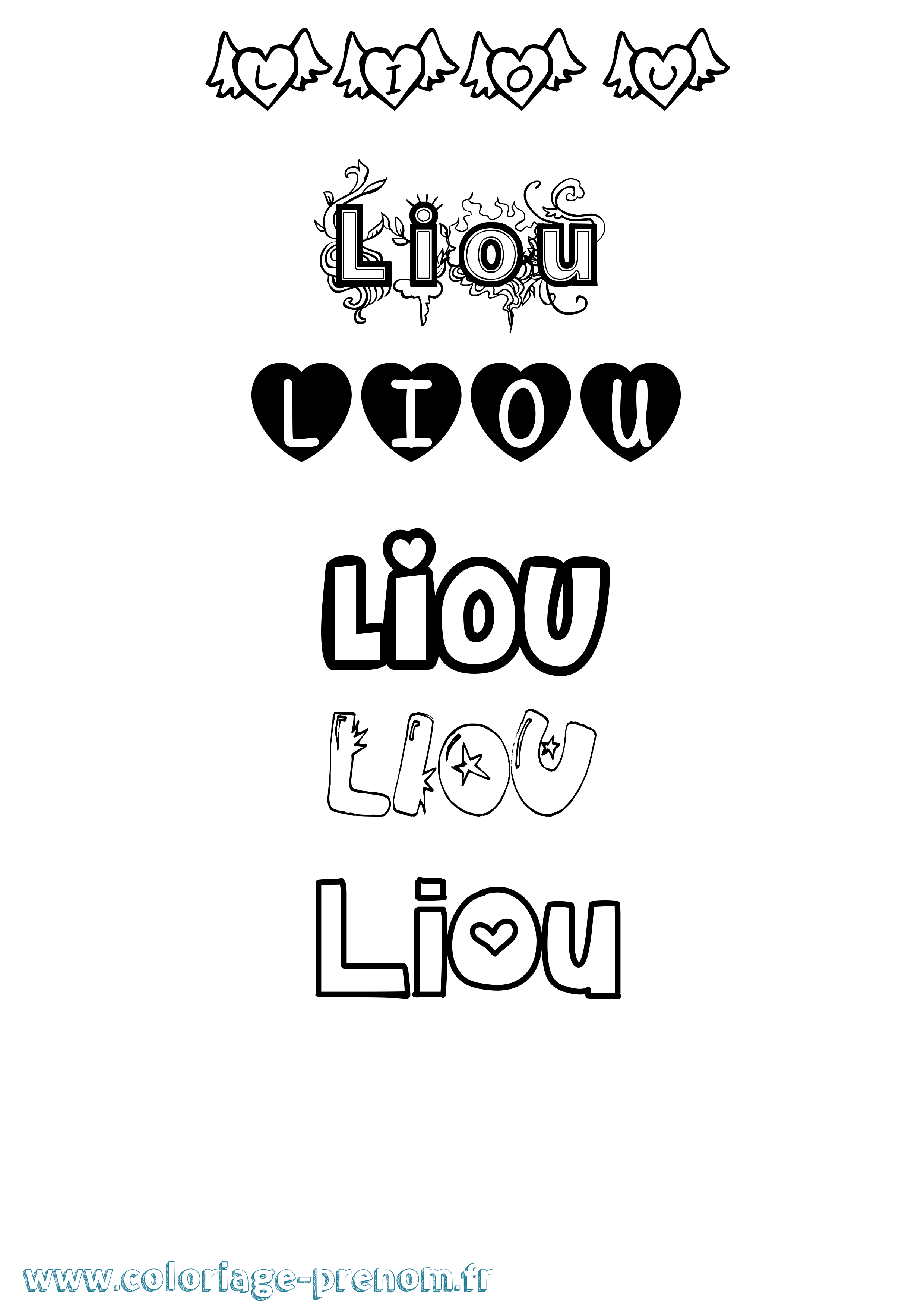 Coloriage Liou Girly Coloriage prénom Liou Girly