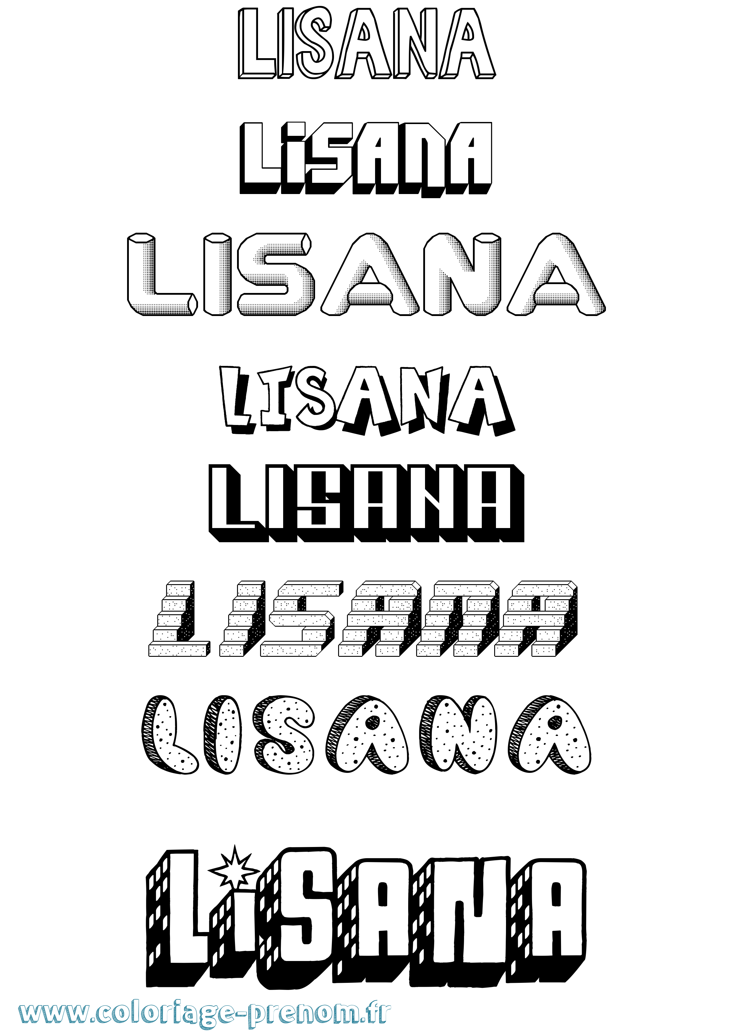 Coloriage Lisana Effet 3D Coloriage prénom Lisana Effet 3D