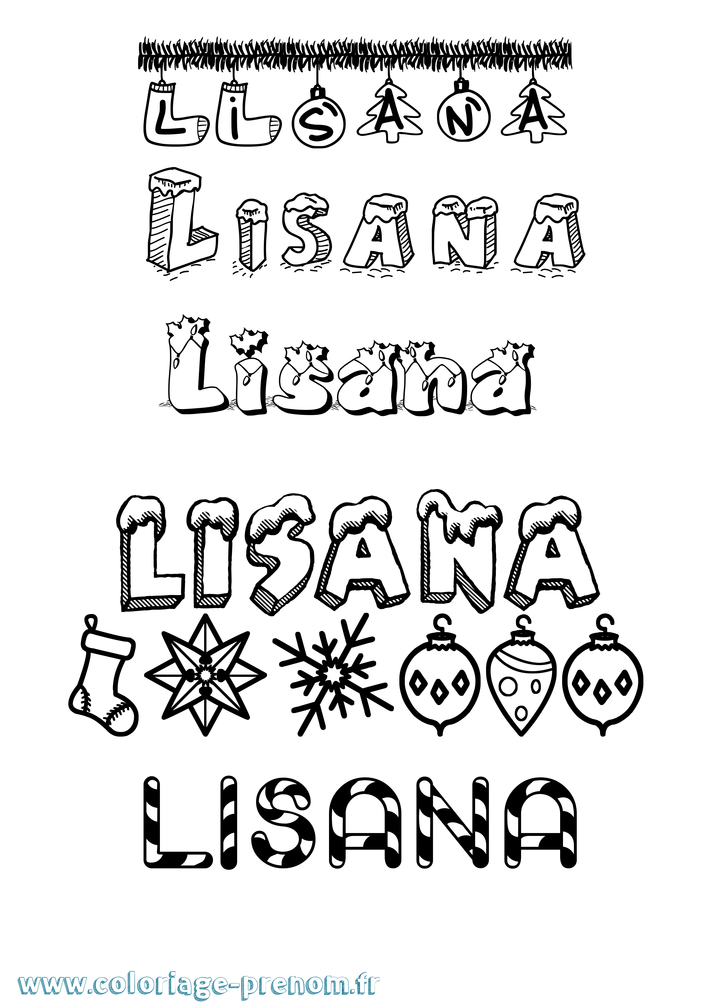 Coloriage Lisana Noël Coloriage prénom Lisana Noël