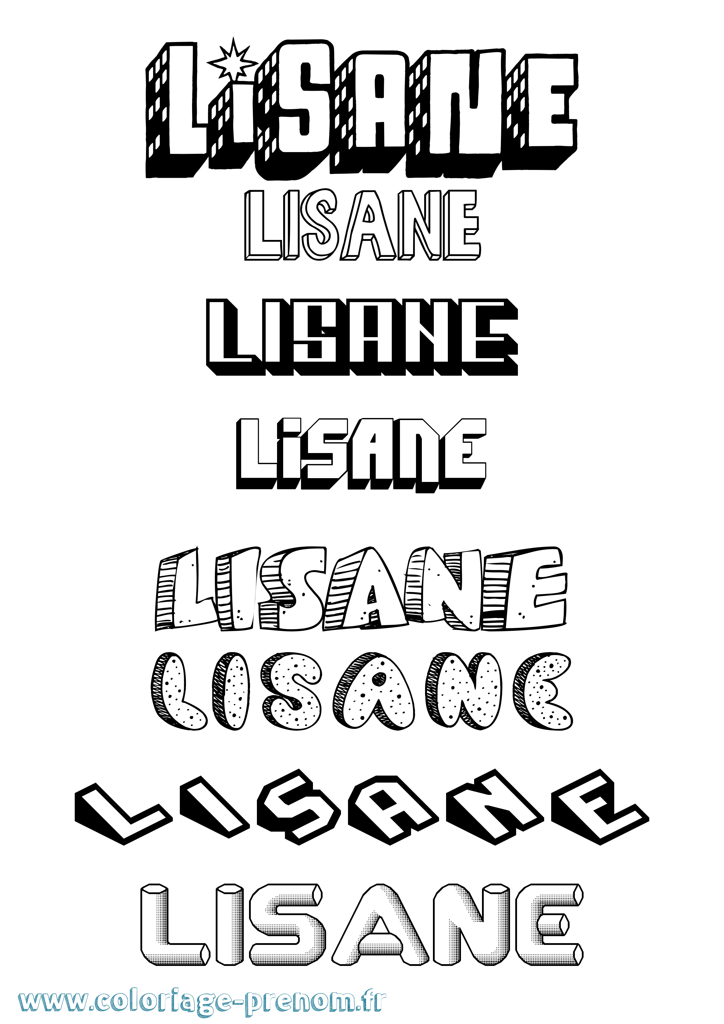 Coloriage Lisane Effet 3D Coloriage prénom Lisane Effet 3D