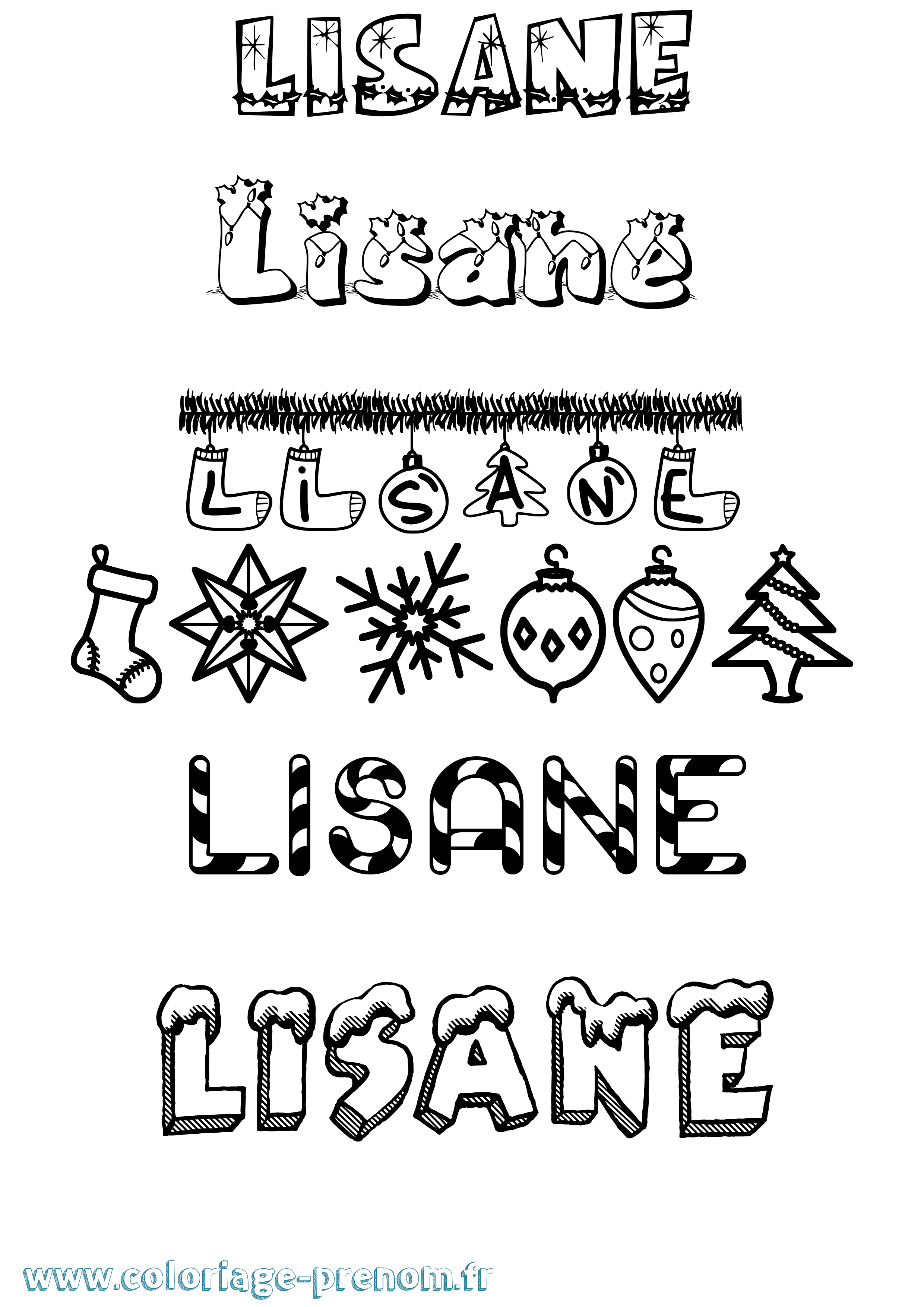 Coloriage Lisane Noël Coloriage prénom Lisane Noël