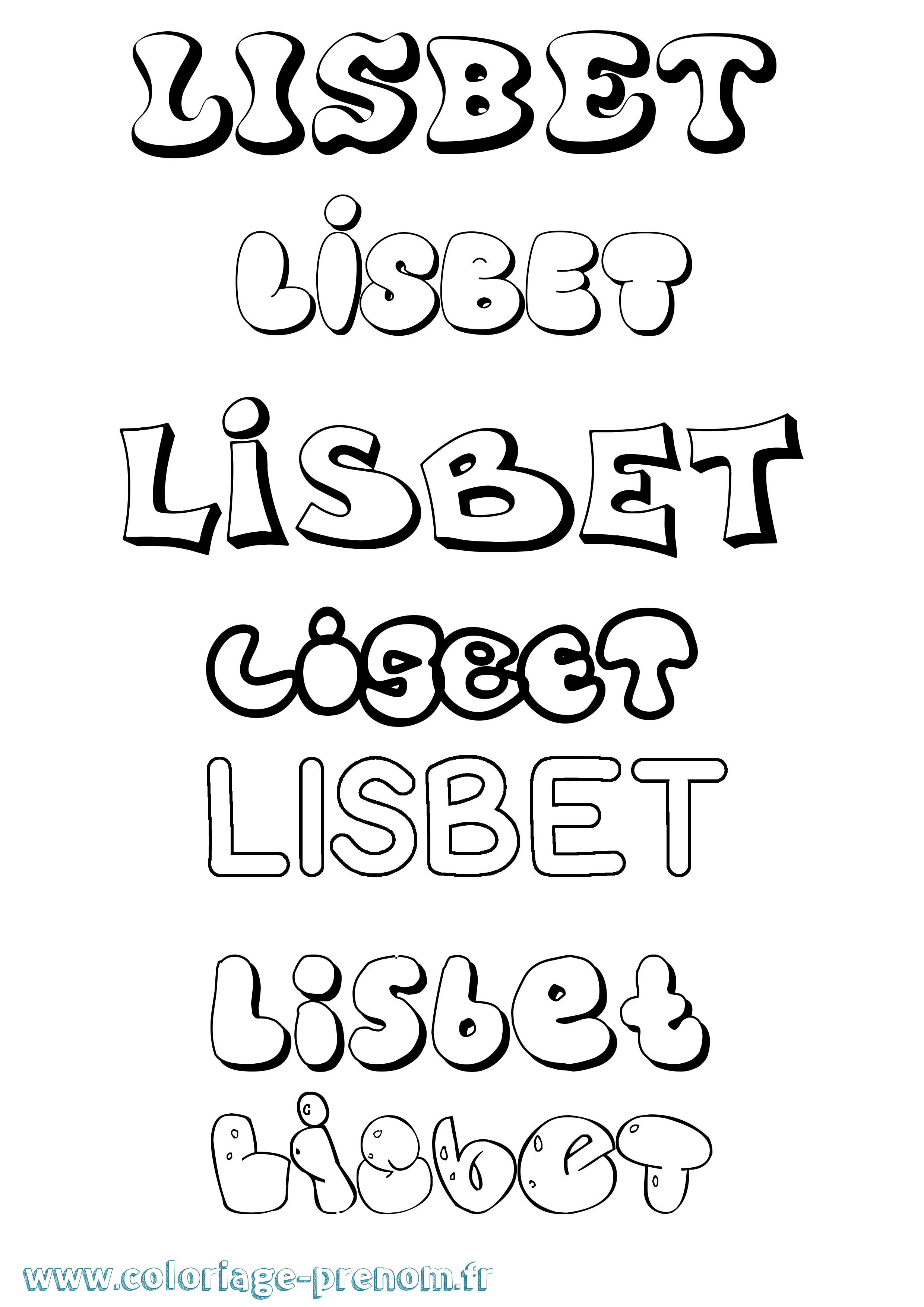 Coloriage Lisbet Bubble Coloriage prénom Lisbet Bubble