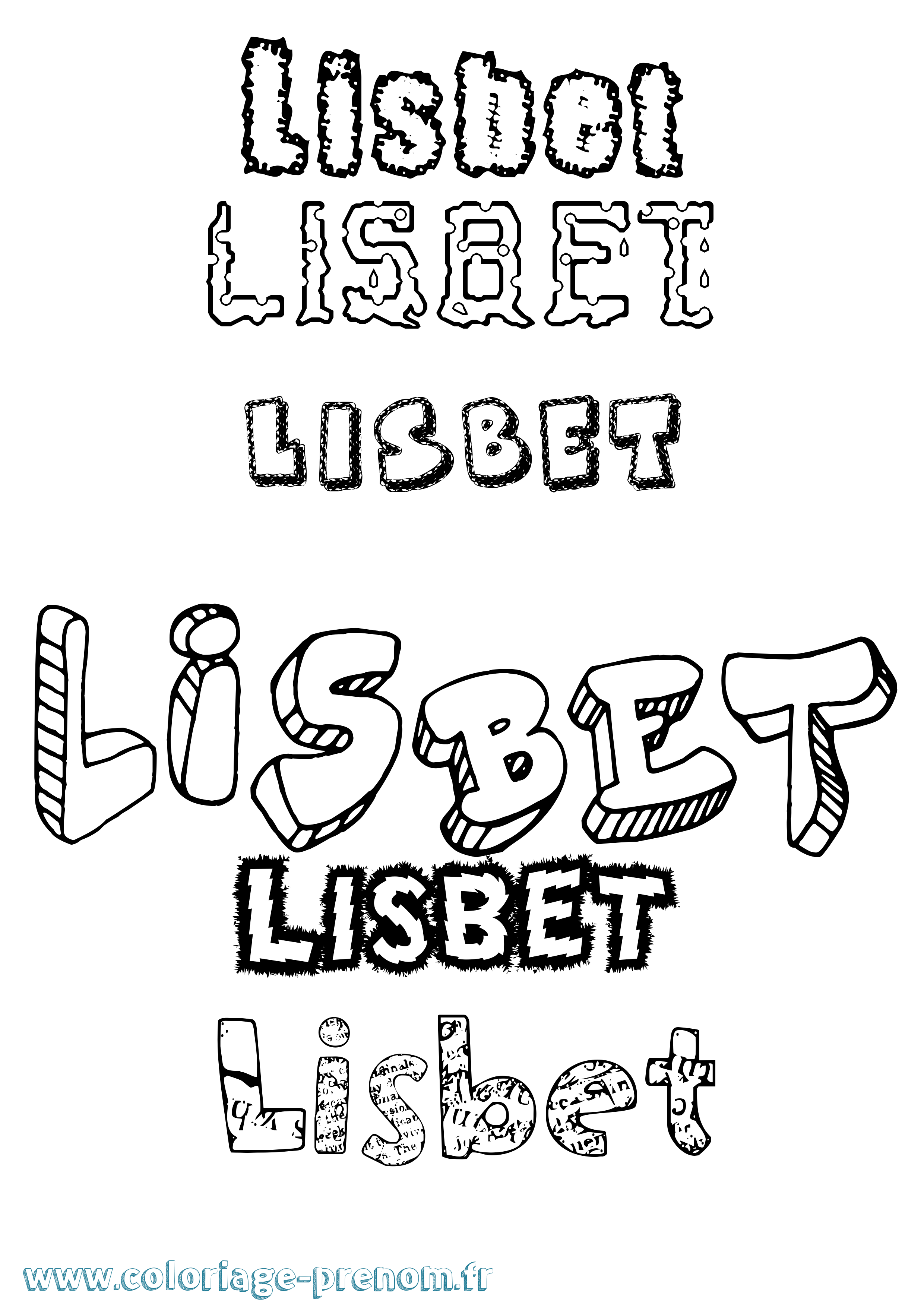 Coloriage Lisbet Destructuré Coloriage prénom Lisbet Destructuré