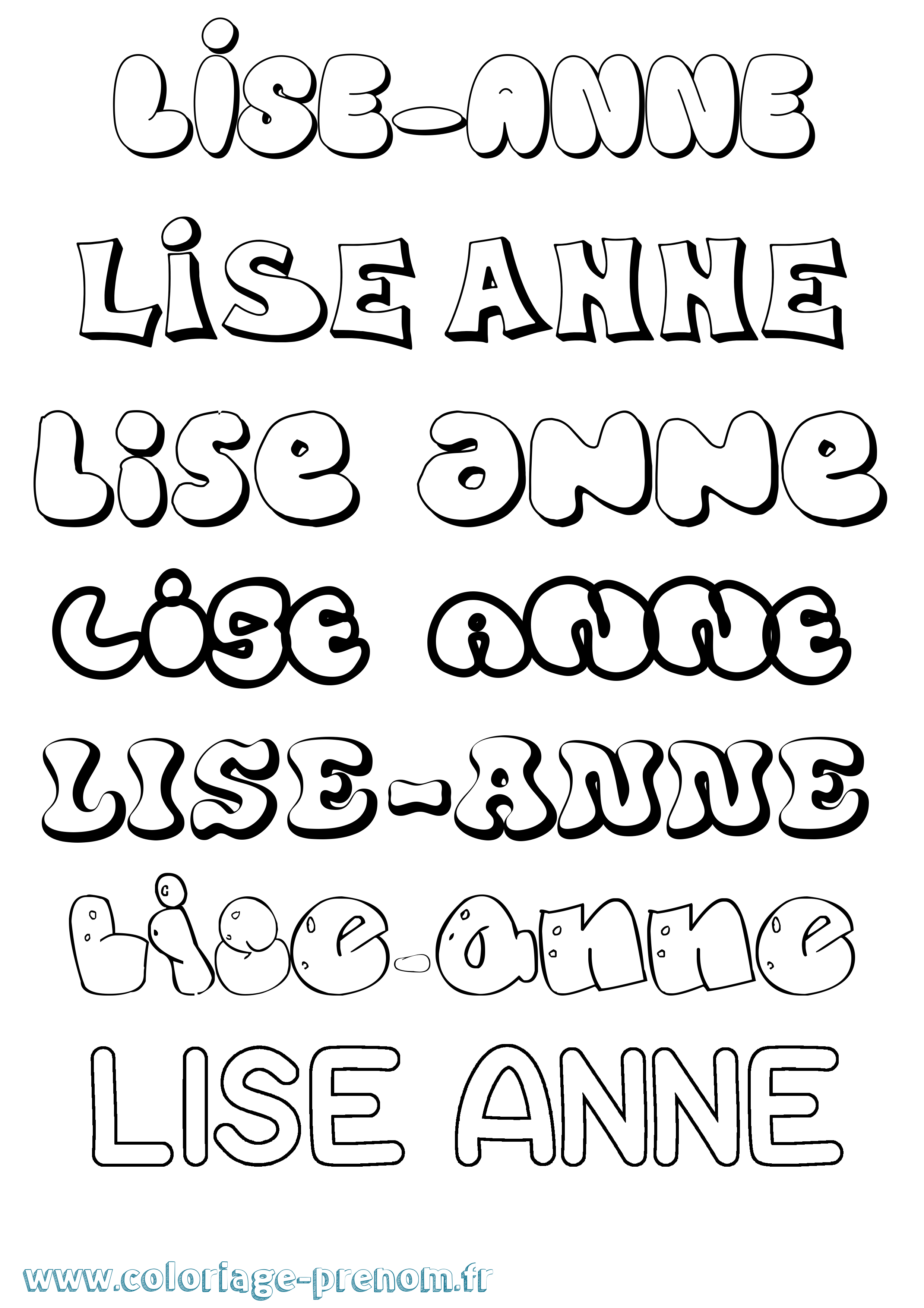 Coloriage Lise-Anne Bubble Coloriage prénom Lise-Anne Bubble