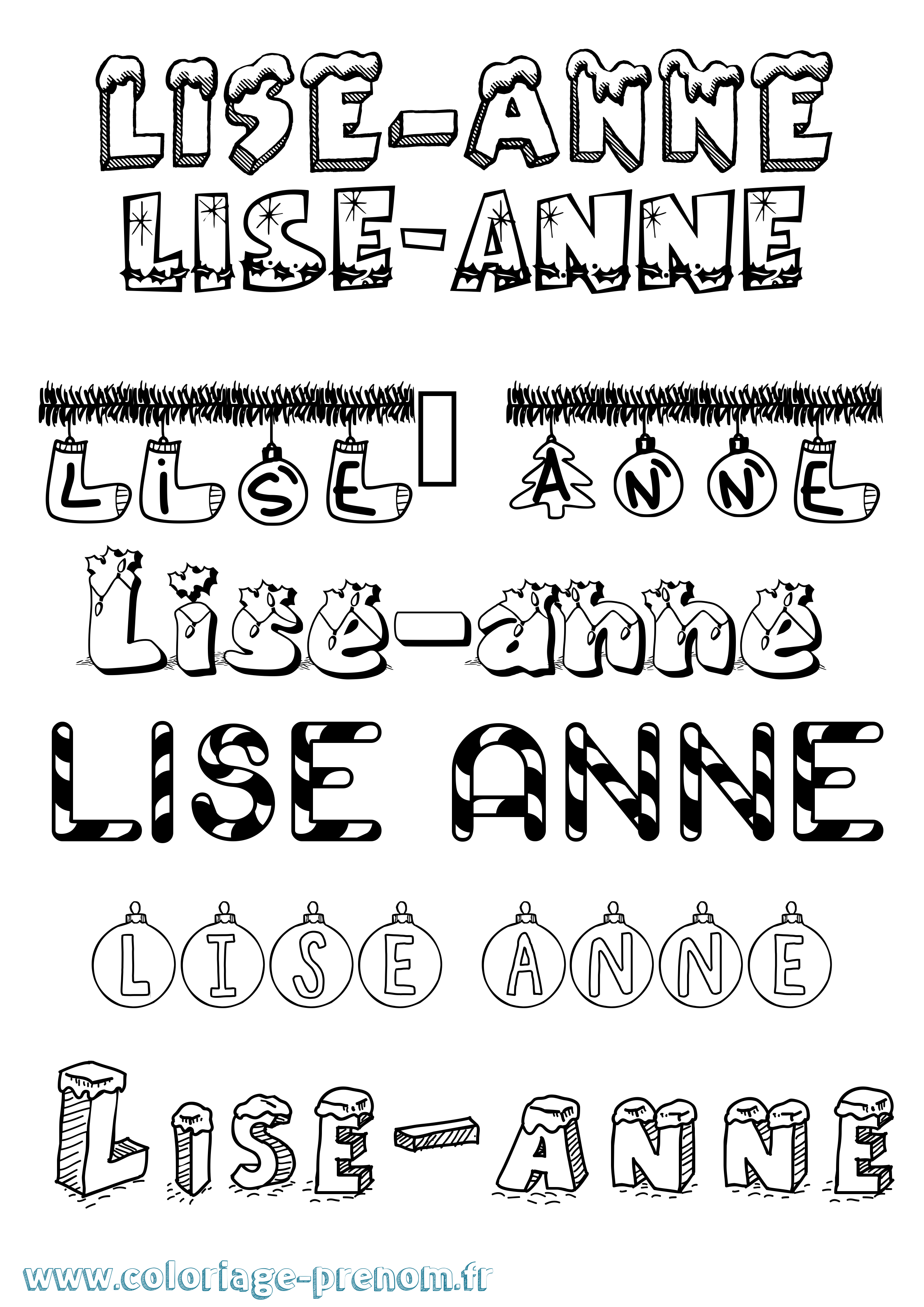 Coloriage Lise-Anne Noël Coloriage prénom Lise-Anne Noël