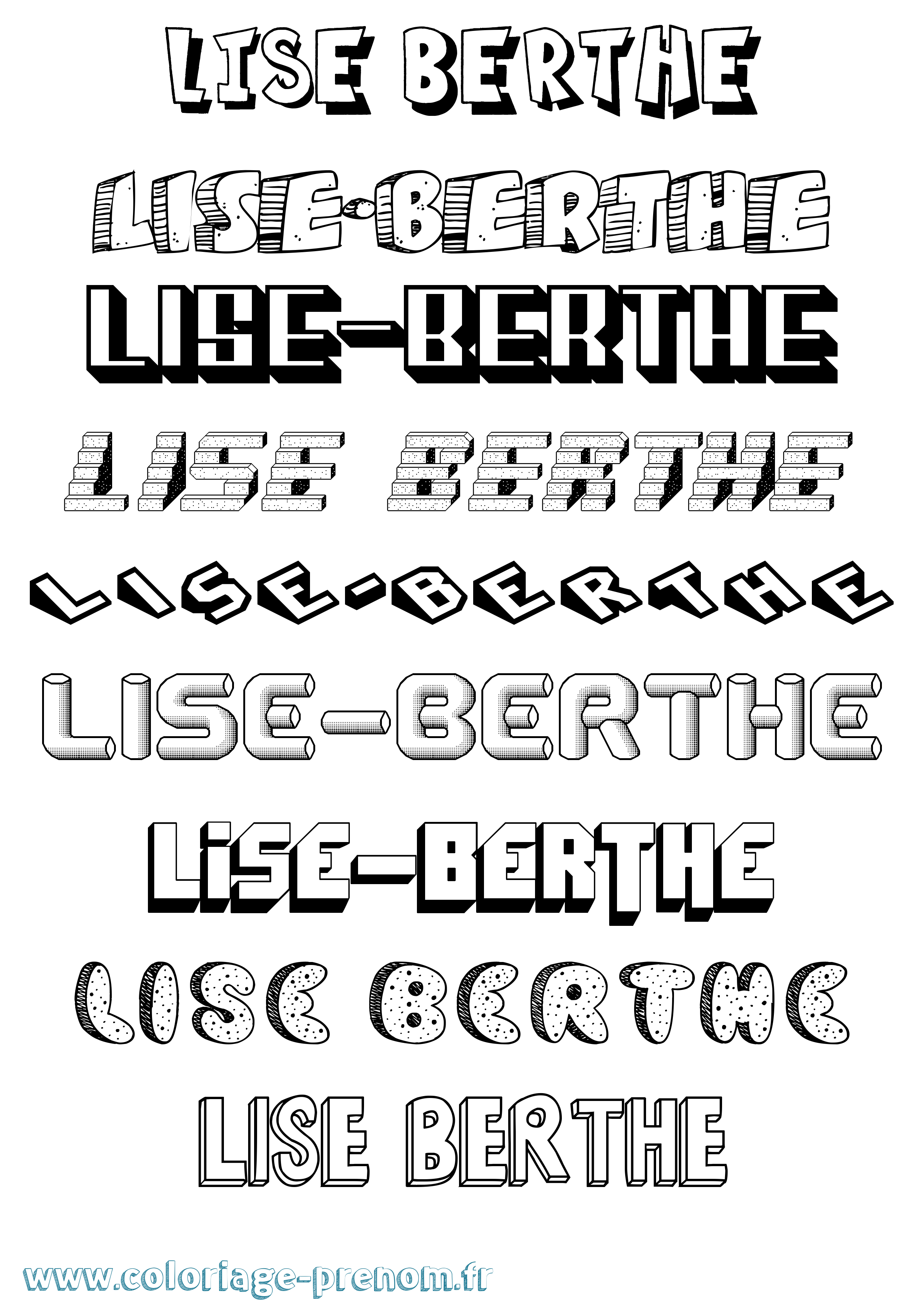 Coloriage Lise-Berthe Effet 3D Coloriage prénom Lise-Berthe Effet 3D
