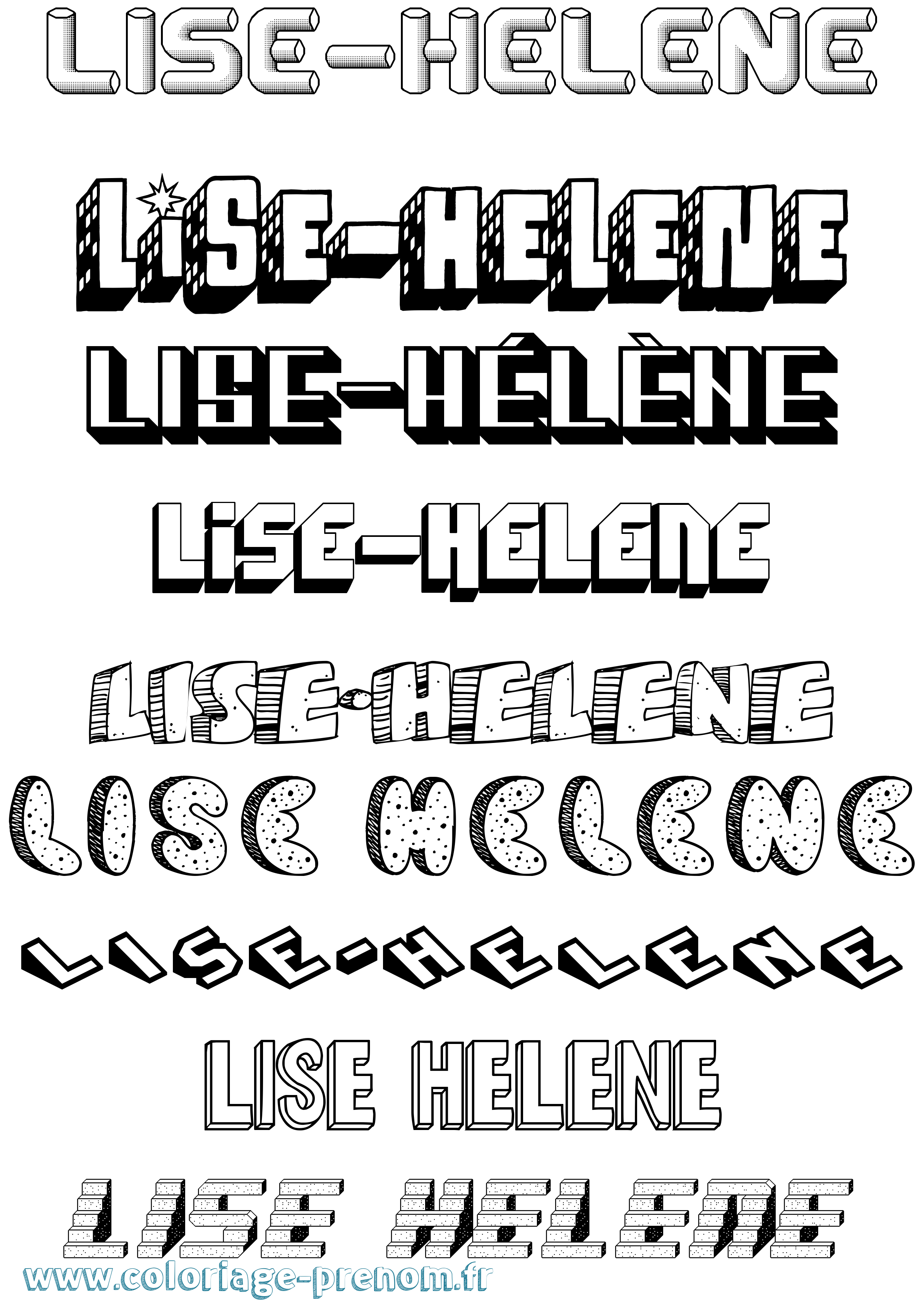 Coloriage Lise-Hélène Effet 3D Coloriage prénom Lise-Hélène Effet 3D