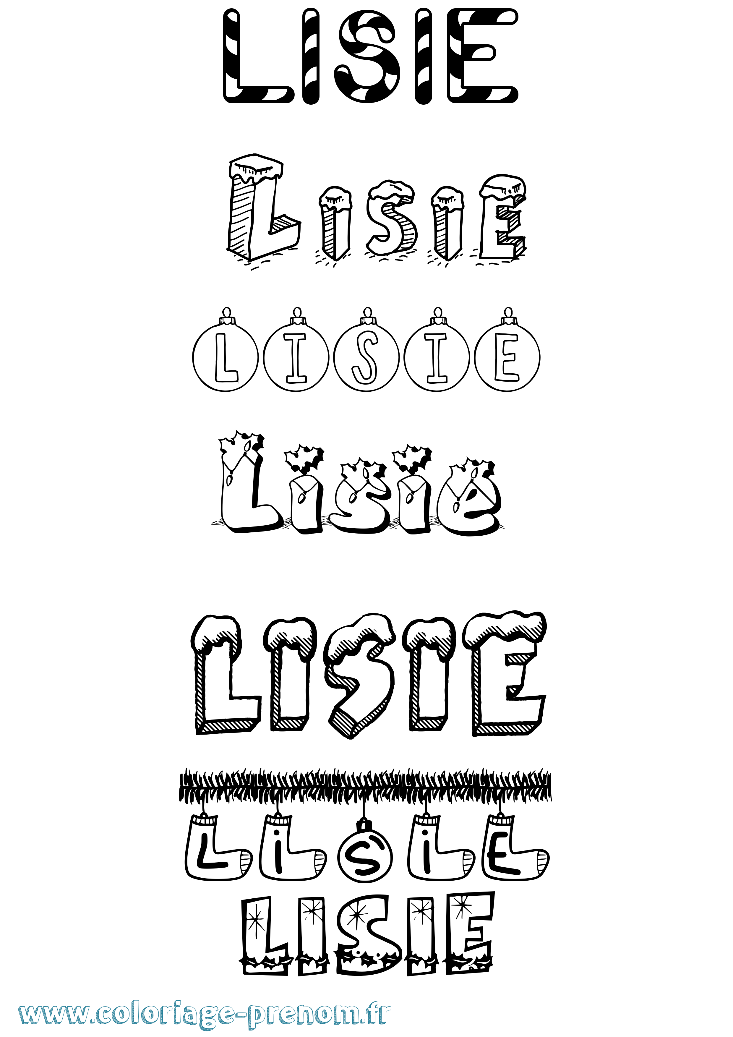 Coloriage Lisie Noël Coloriage prénom Lisie Noël