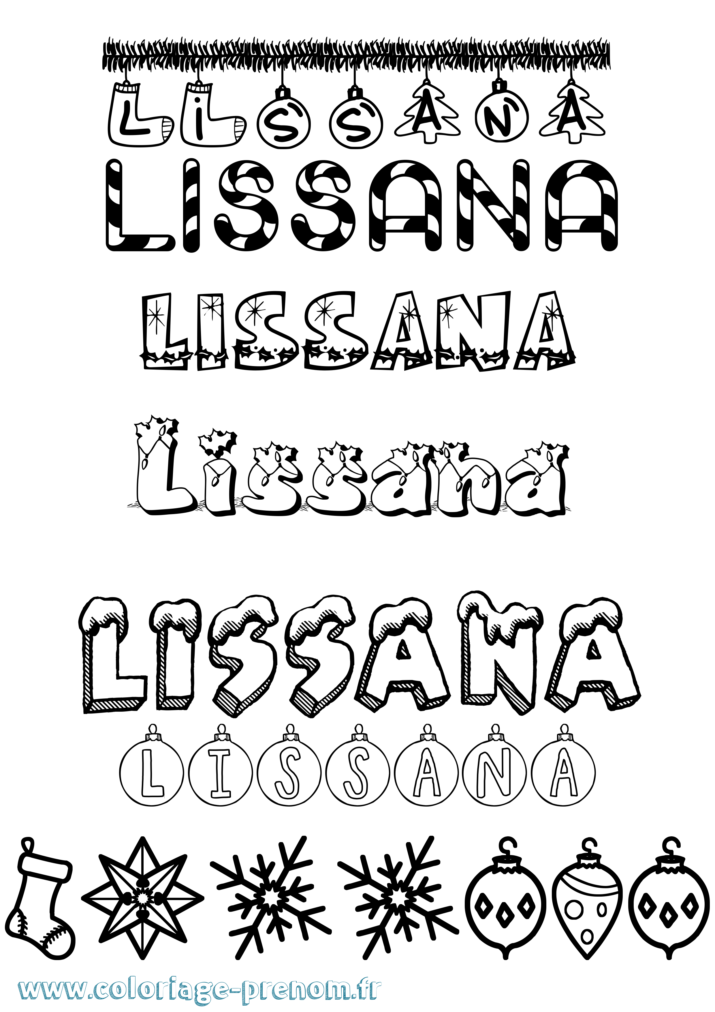 Coloriage Lissana Noël Coloriage prénom Lissana Noël