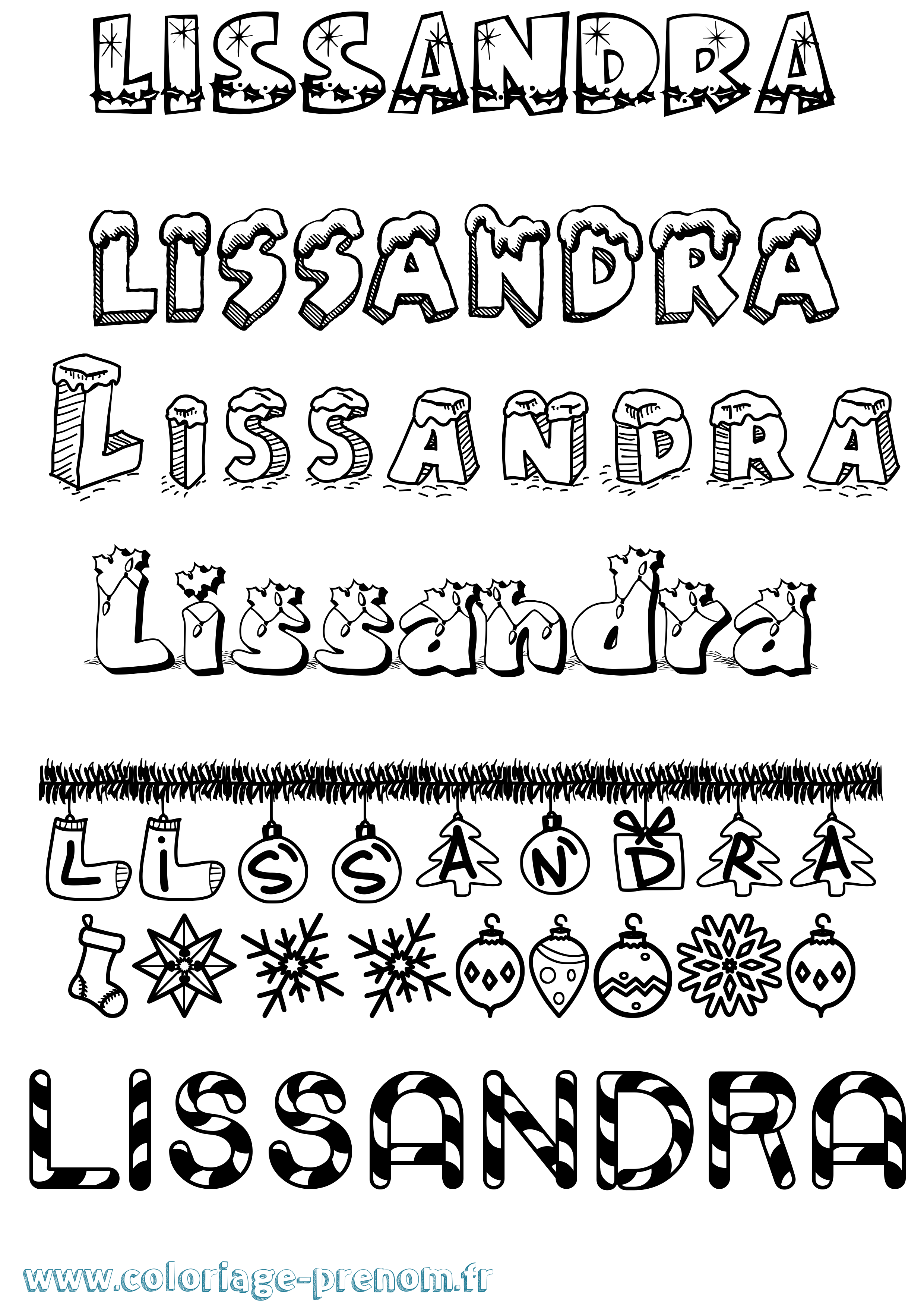 Coloriage Lissandra Noël Coloriage prénom Lissandra Noël