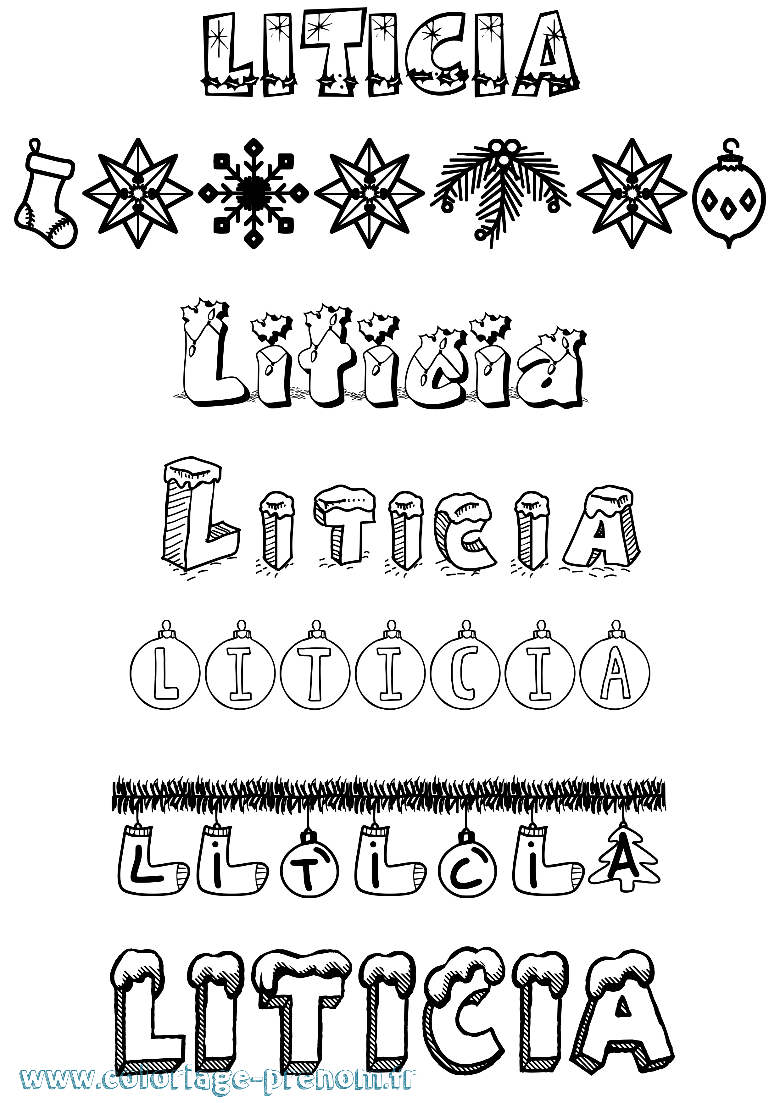 Coloriage Liticia Noël Coloriage prénom Liticia Noël