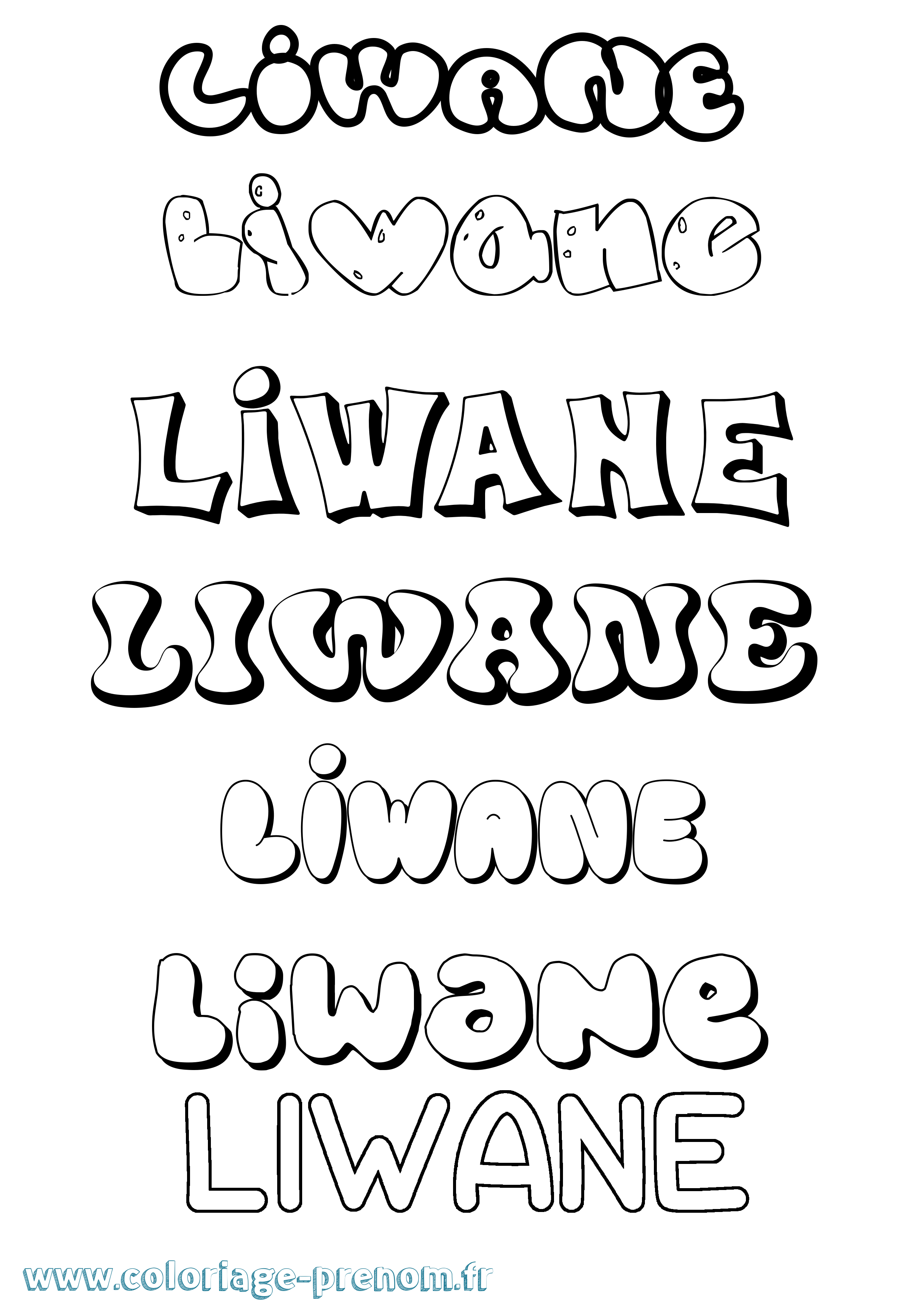 Coloriage Liwane Bubble Coloriage prénom Liwane Bubble