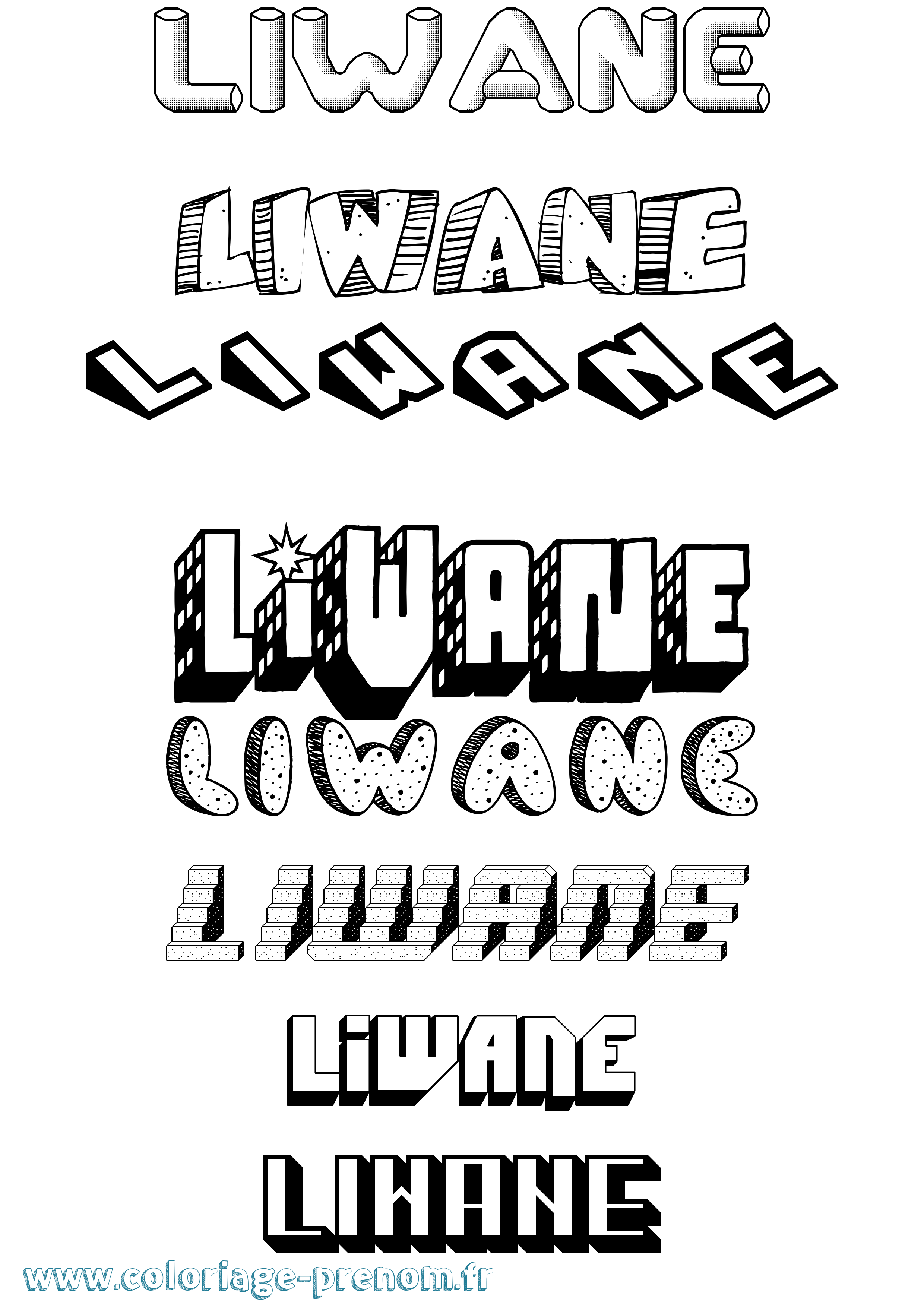 Coloriage Liwane Effet 3D Coloriage prénom Liwane Effet 3D