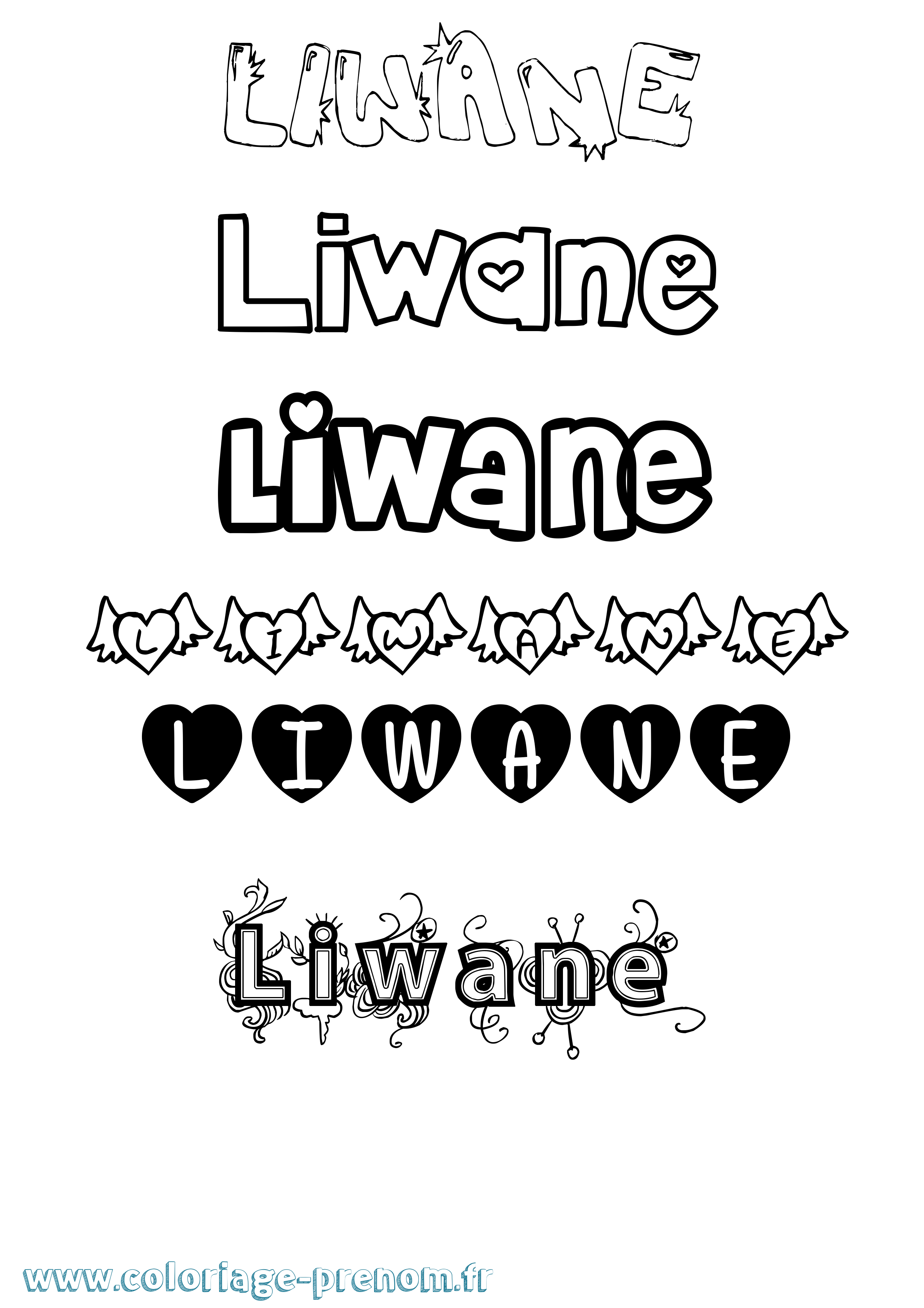 Coloriage Liwane Girly Coloriage prénom Liwane Girly