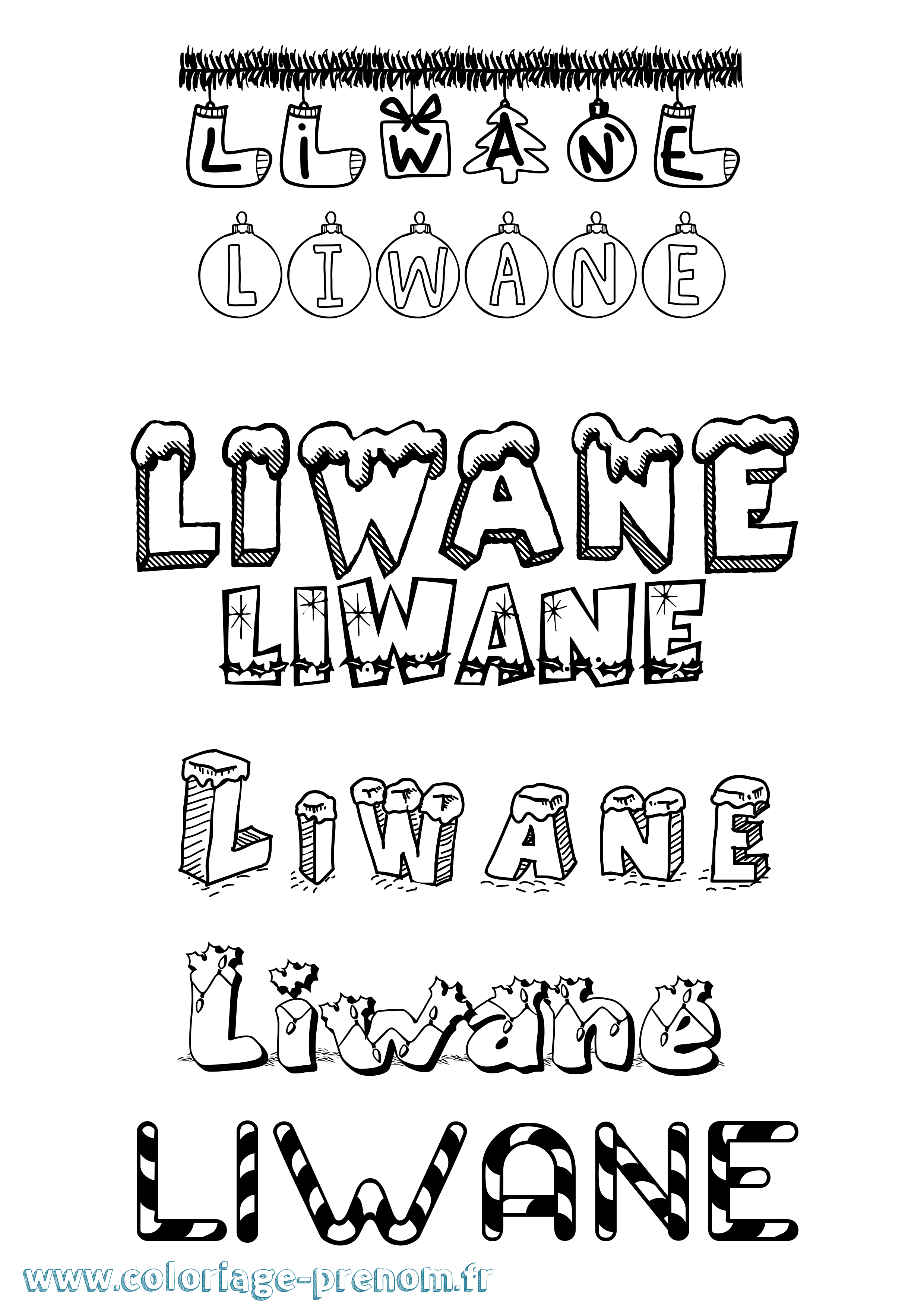 Coloriage Liwane Noël Coloriage prénom Liwane Noël