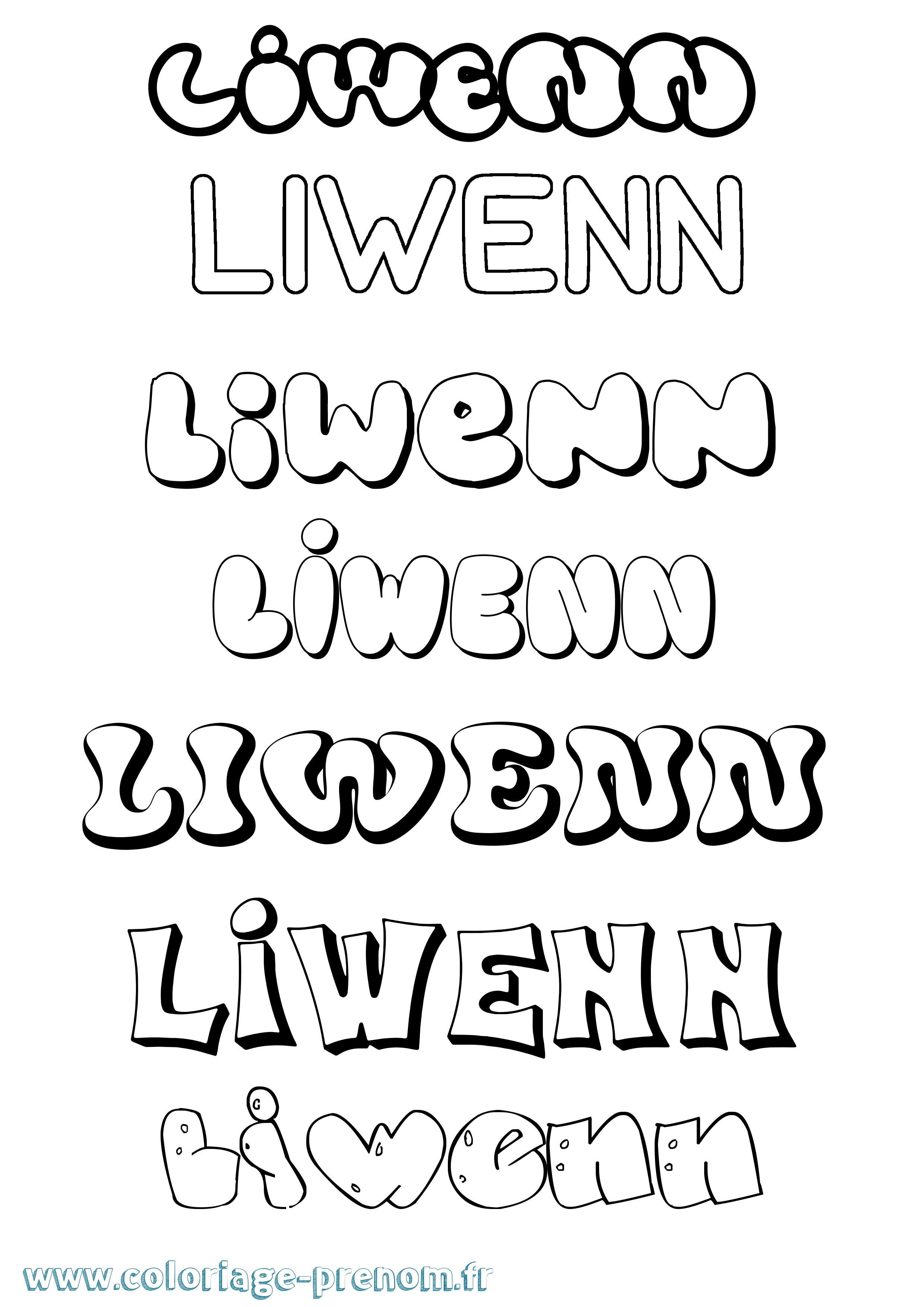 Coloriage Liwenn Bubble Coloriage prénom Liwenn Bubble