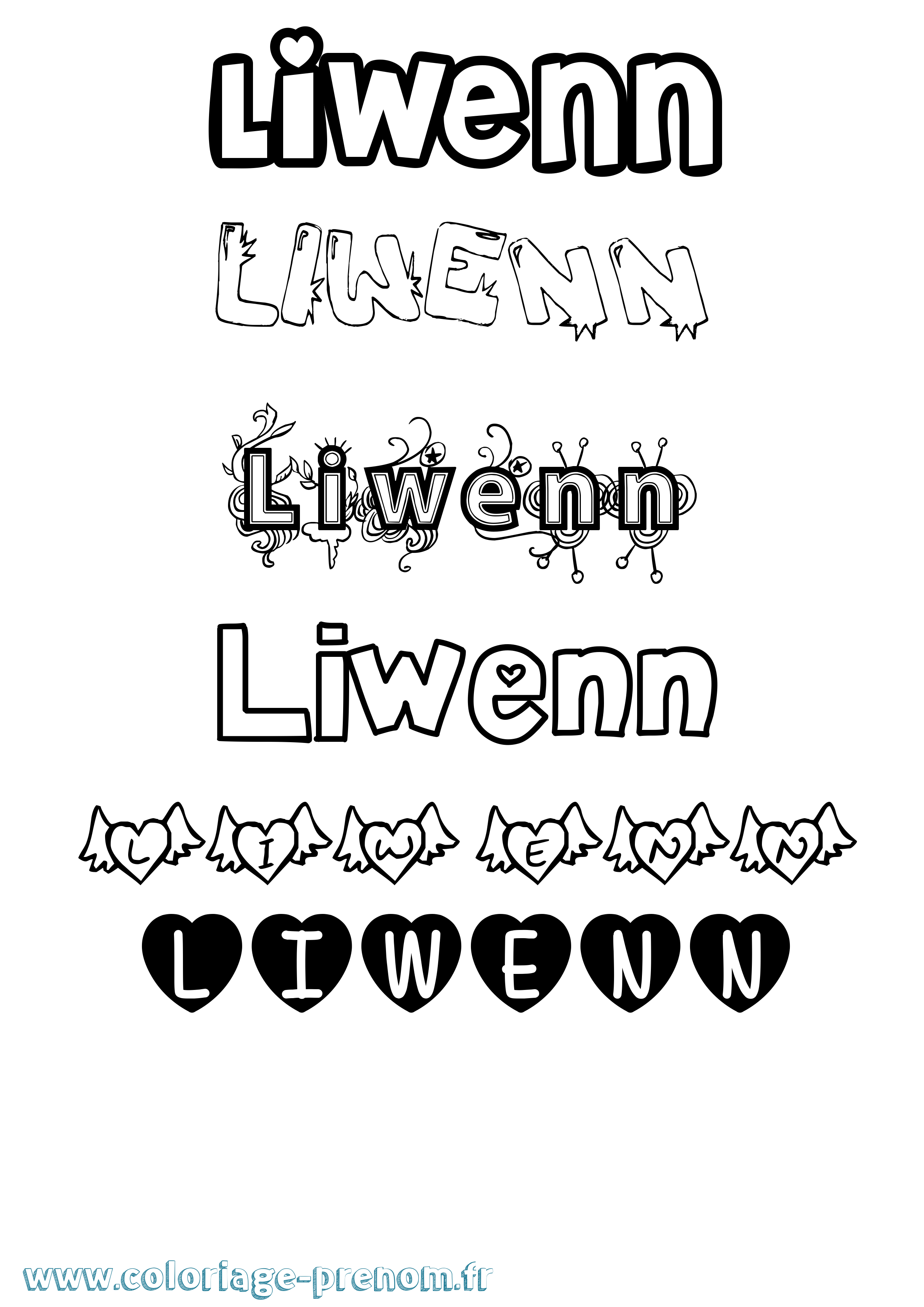 Coloriage Liwenn Girly Coloriage prénom Liwenn Girly